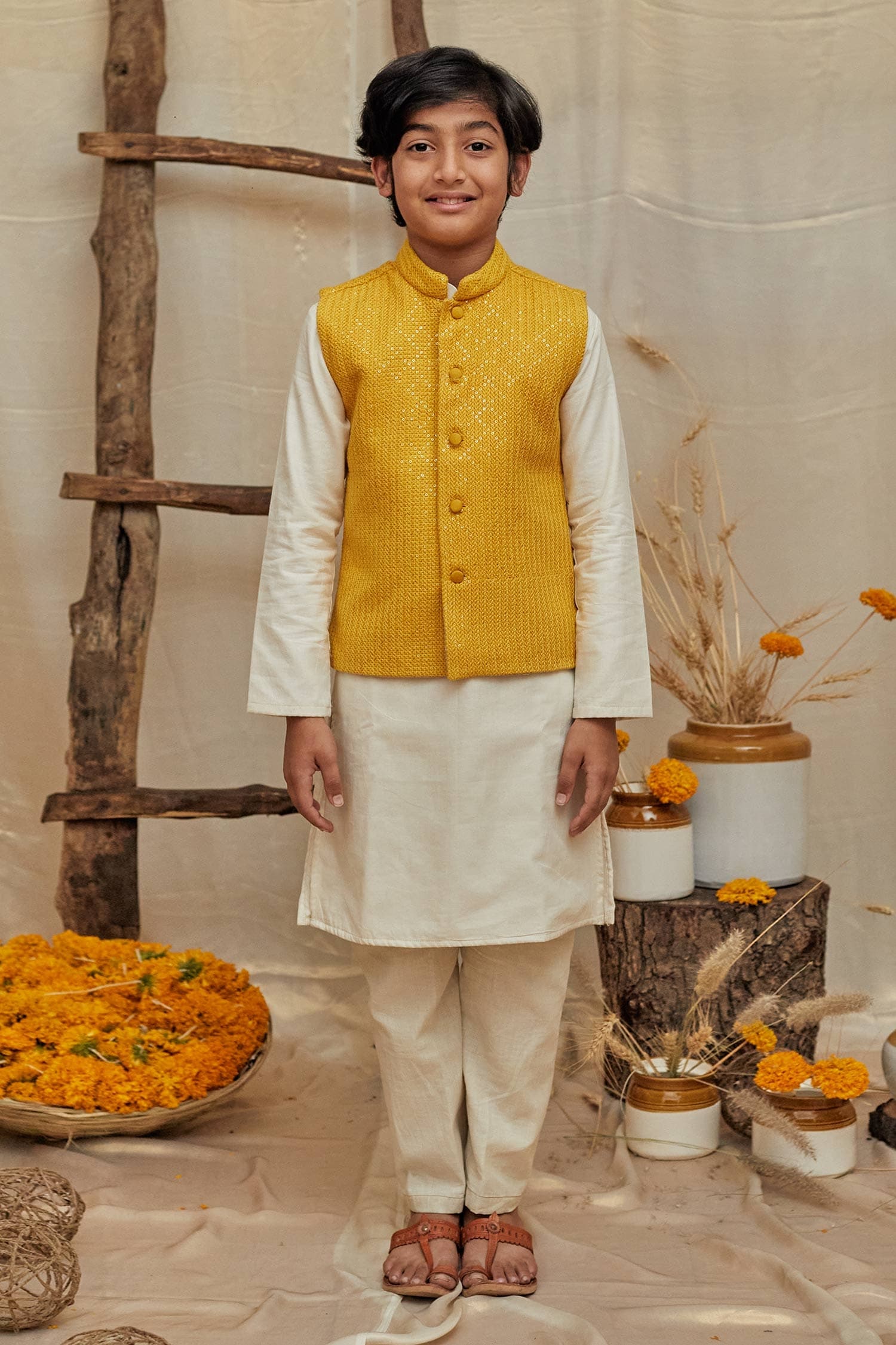 Buy Cotton Yellow Printed Kurta with Pants and Dupatta Sets