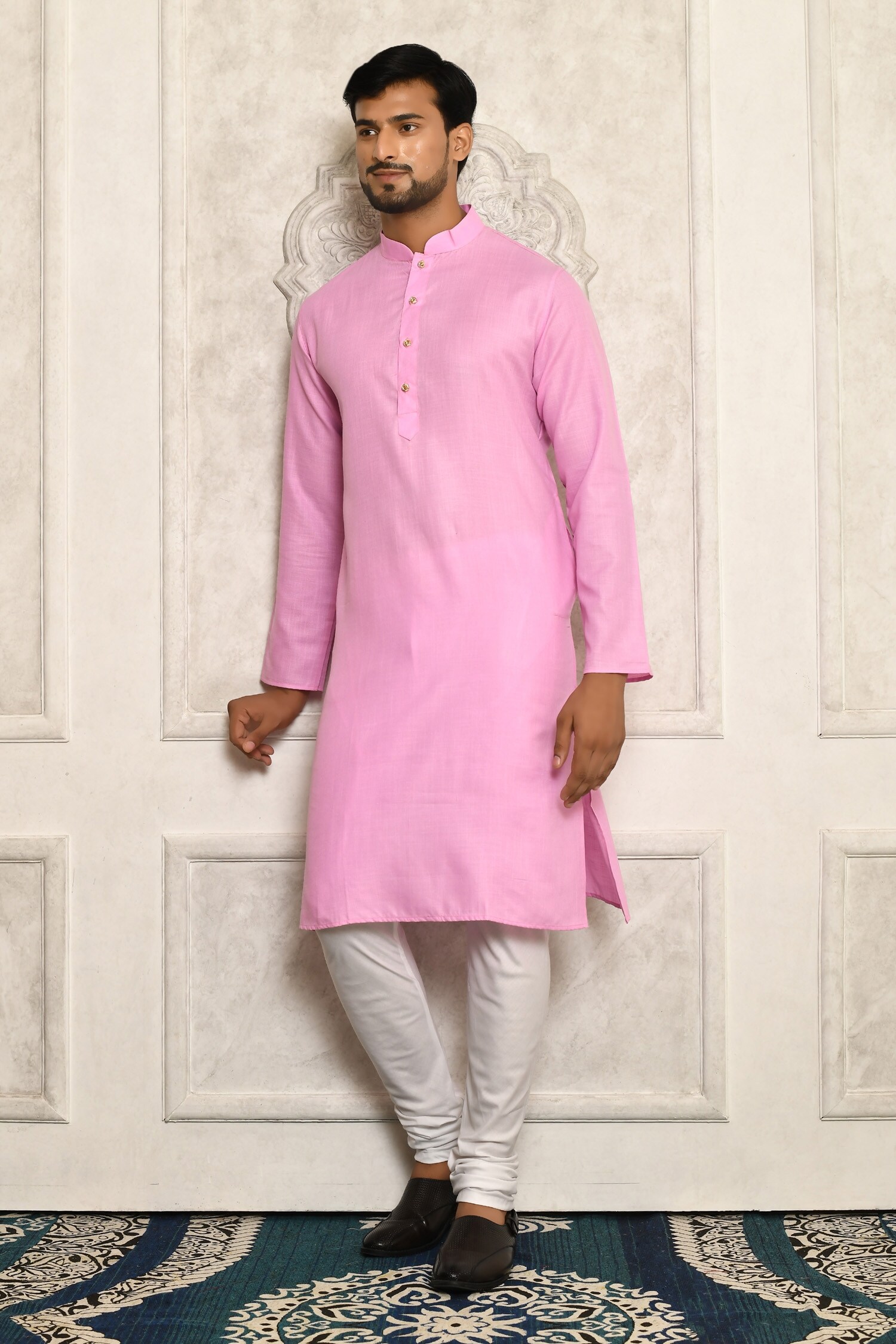 Buy Aryavir Malhotra Pink Cotton Band Collar Kurta Online Aza Fashions