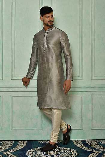 Gray Kurta Dhupion Art Silk Dhoti