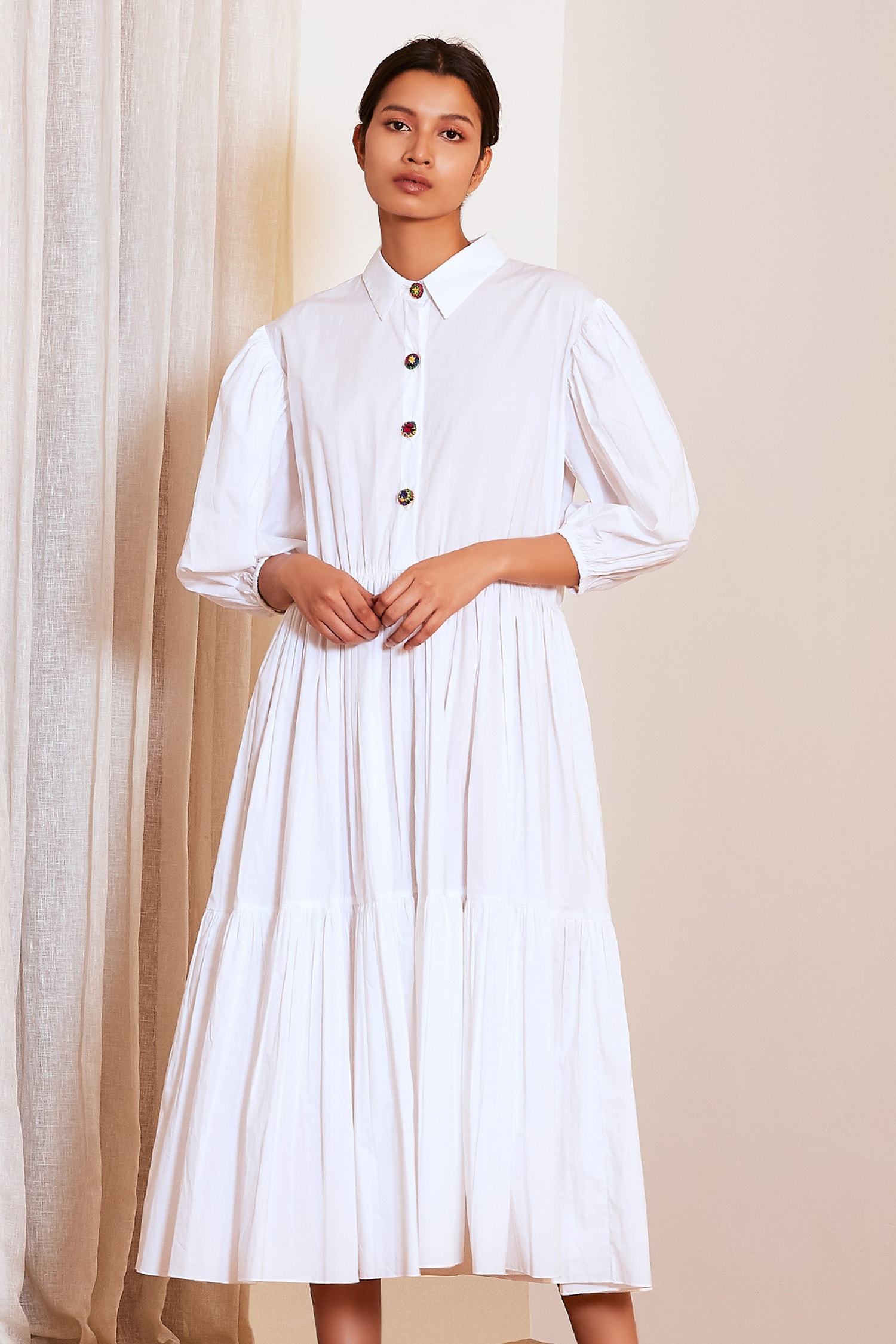 Buy Ankita White Cotton Midi Dress Online | Aza Fashions