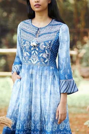 anita dongre blue dress Avec Les Filles Long Sleeve Polo Collar Dress main image 0