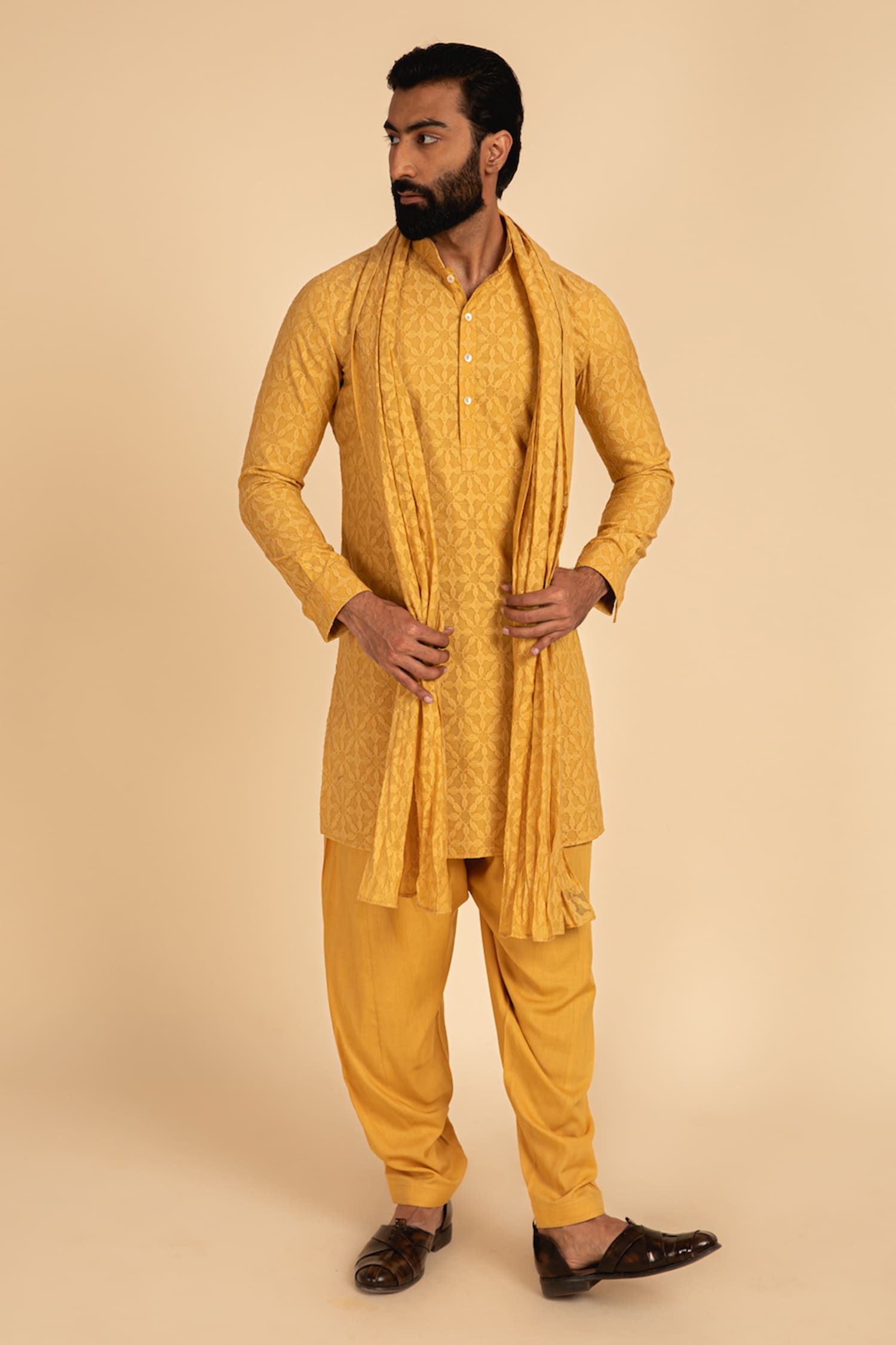 Buy Arjan Dugal Yellow Cotton Jamdani Handwoven Kurta Salwar Set Online Aza Fashions