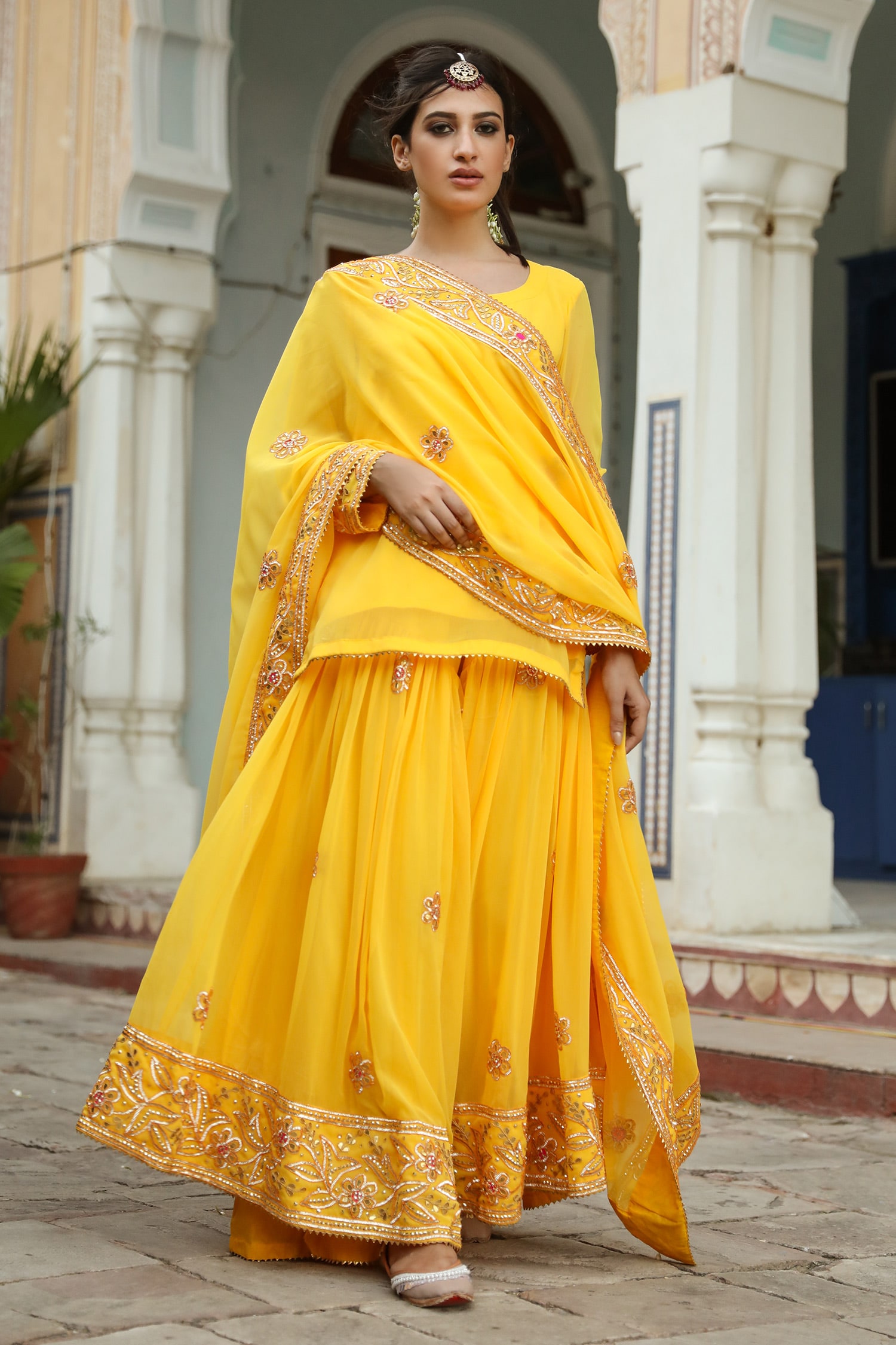Buy Kaia Yellow Cotton Embroidered Kurta Sharara Set Online  Aza Fashions