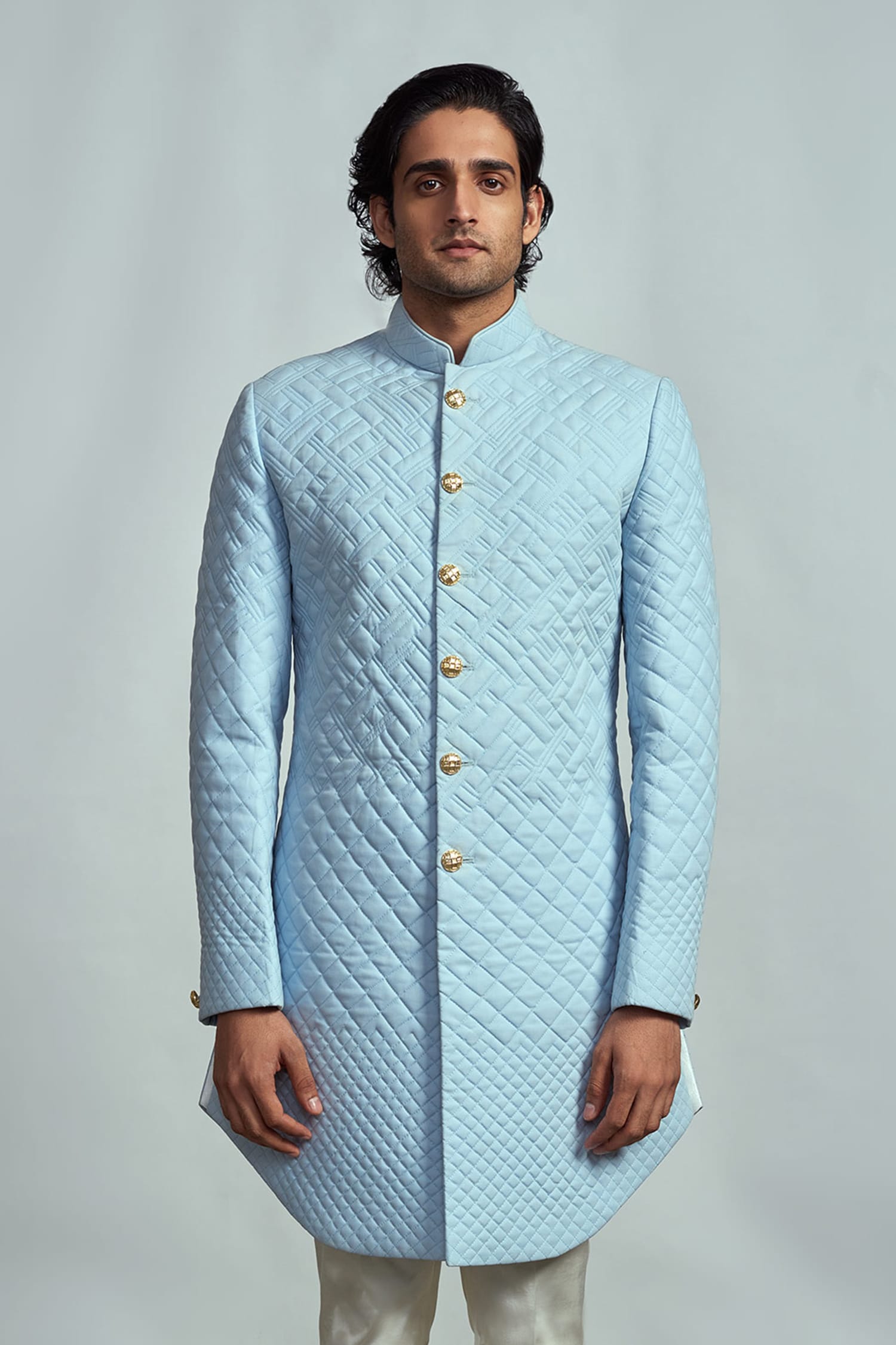 Buy Blue Cotton Quilted Sherwani For Men by Arjun Kilachand Online at ...