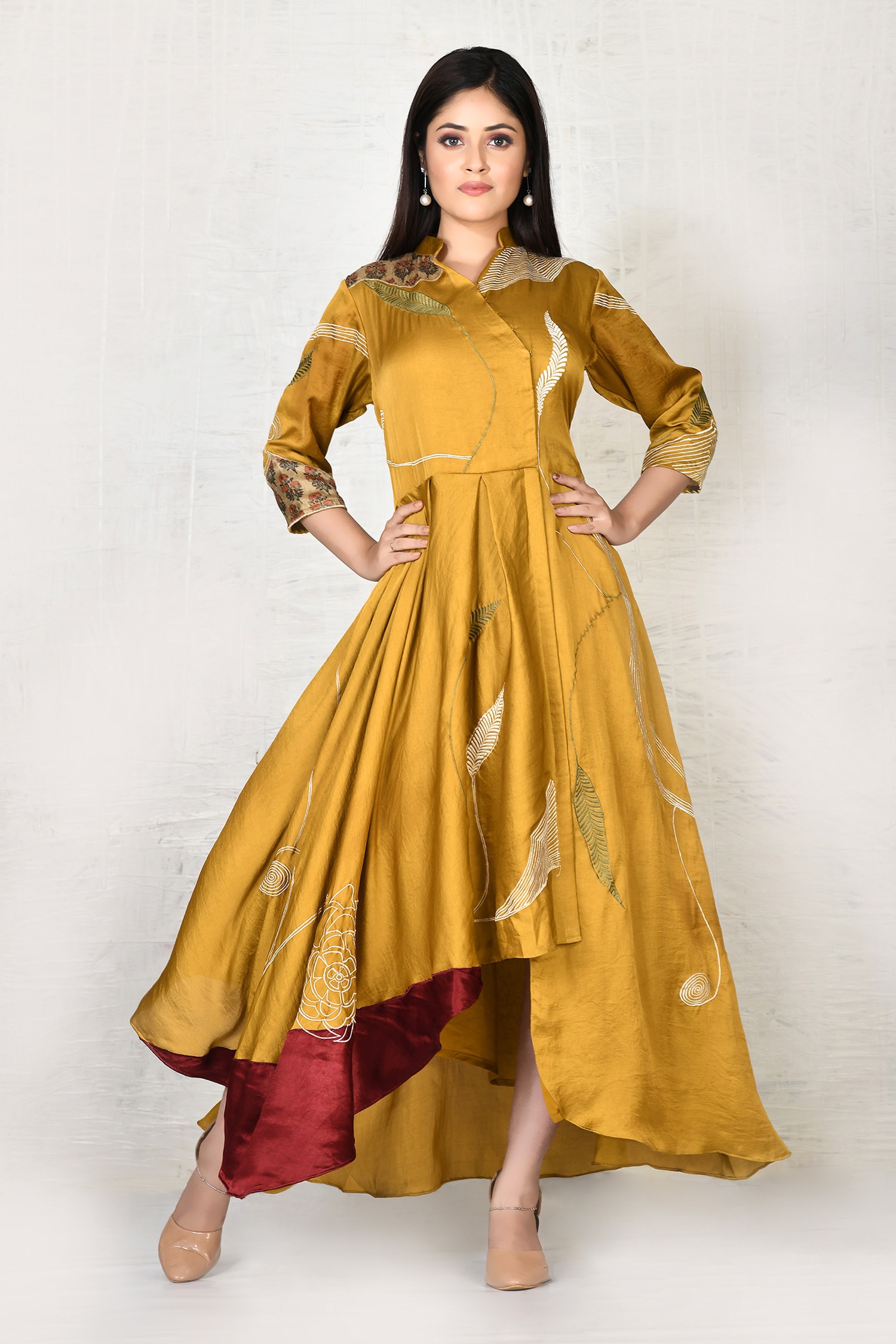 Buy Khwaab by Sanjana Lakhani Yellow Embroidered Asymmetrical Dress ...