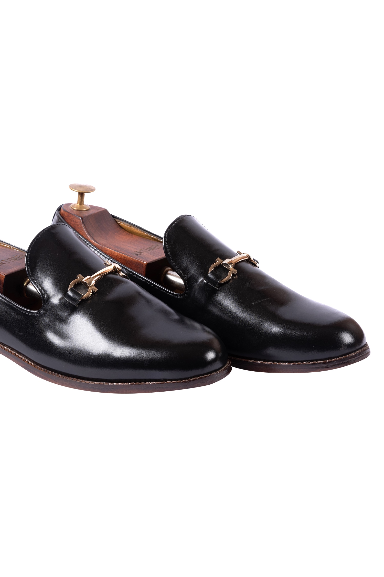 Buy Black Leather And Stone Washed Fabric Dabak Horse-bit Buckle Loafers  For Men by Artimen Online at Aza Fashions.