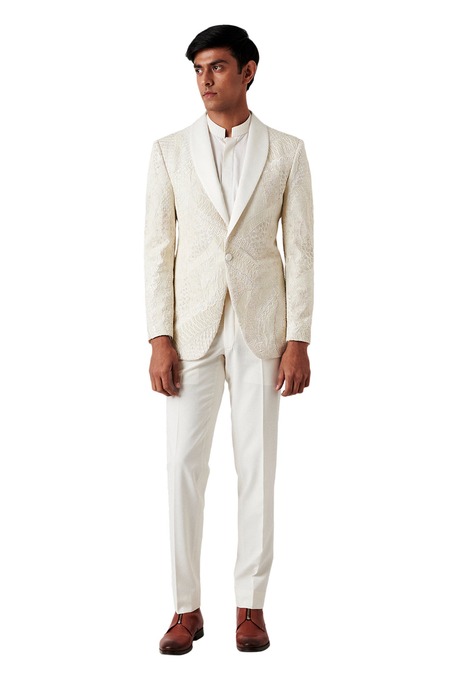 white chino suit