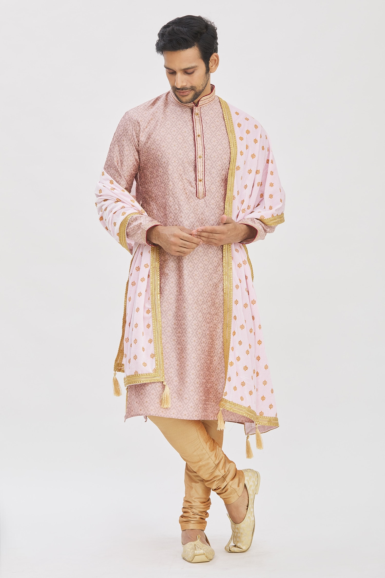 Arihant Rai Sinha Pink Printed Velvet Dupatta