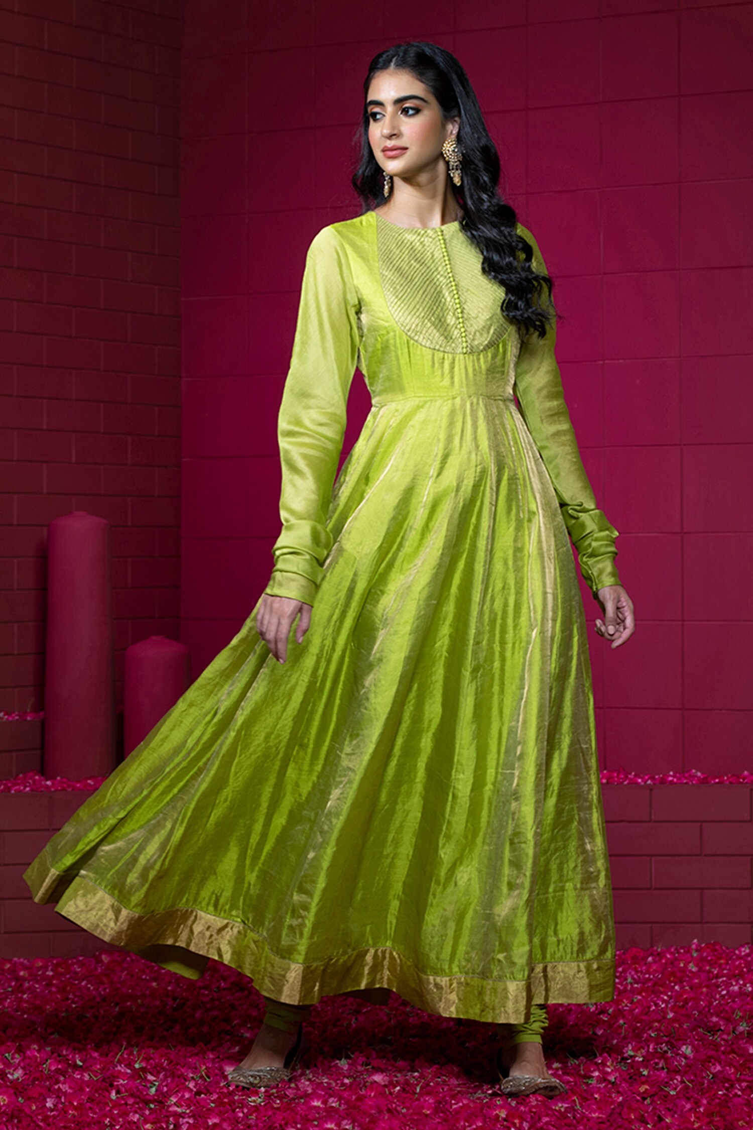 Parrot Green Handloom Anarkali Suit Set with Churidar and Embroidered –  WeaverStory