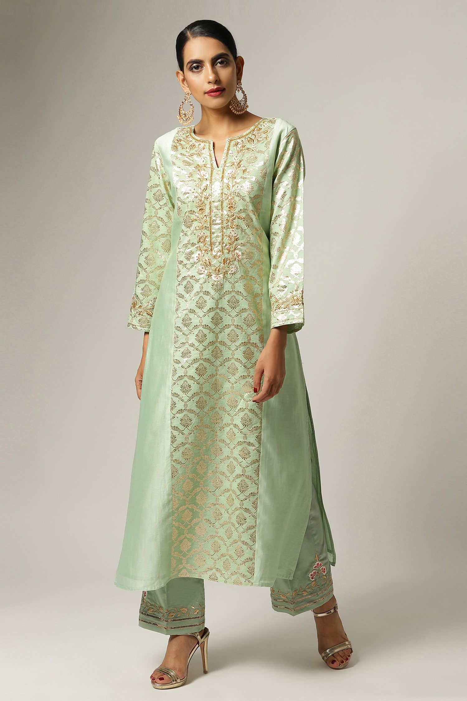Buy Anantaa by Roohi Green Embroidered Silk Chanderi Kurta Online | Aza ...