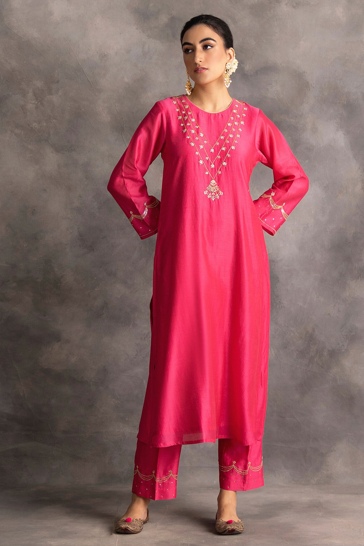 Buy Anantaa by Roohi Pink Silk Chanderi Kurta Online | Aza Fashions