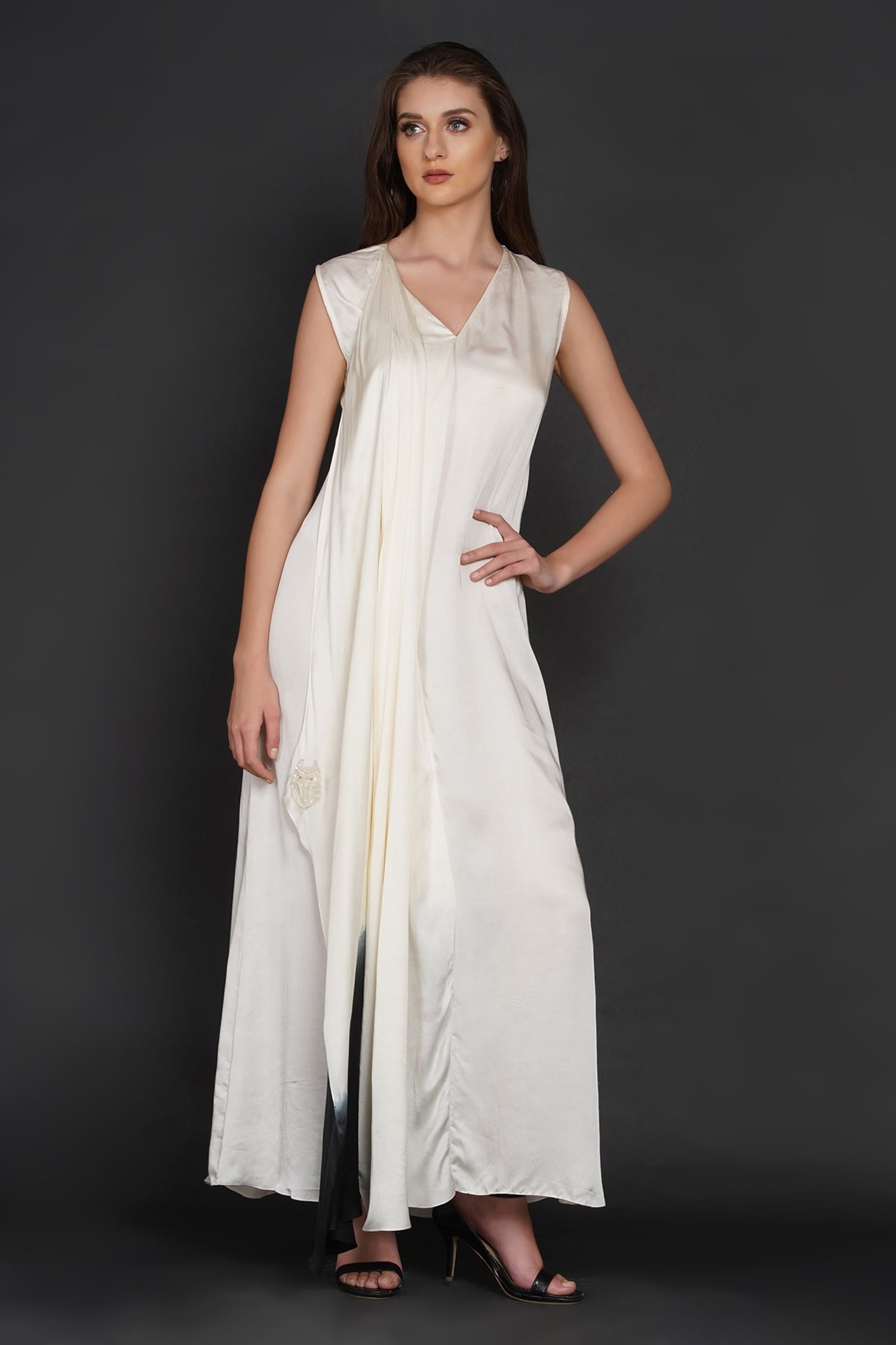 Buy Angry Owl White Modal Pleated Draped Dress Online | Aza Fashions