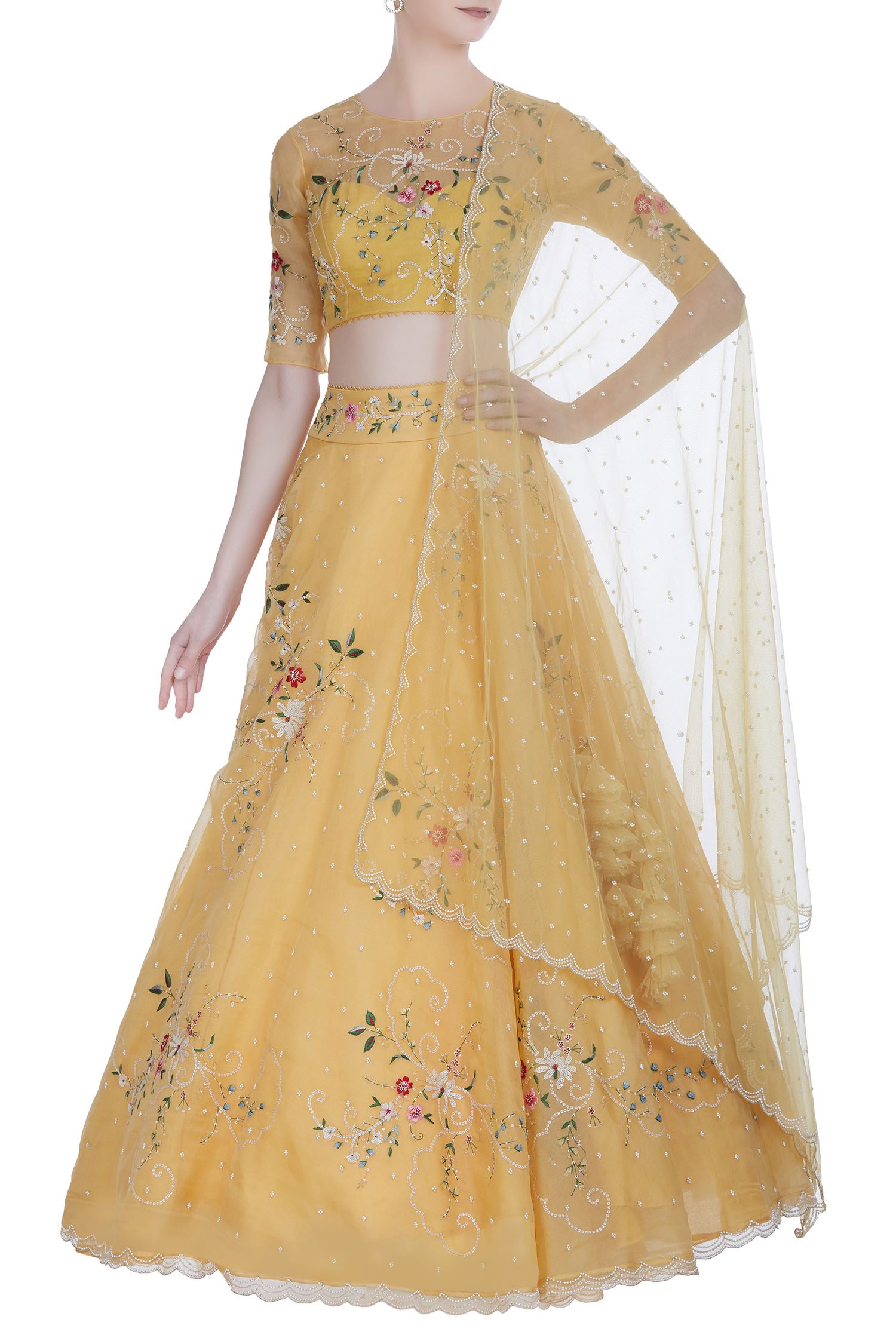 Buy Anushree Reddy Yellow Embroidered Lehenga Set Online | Aza Fashions