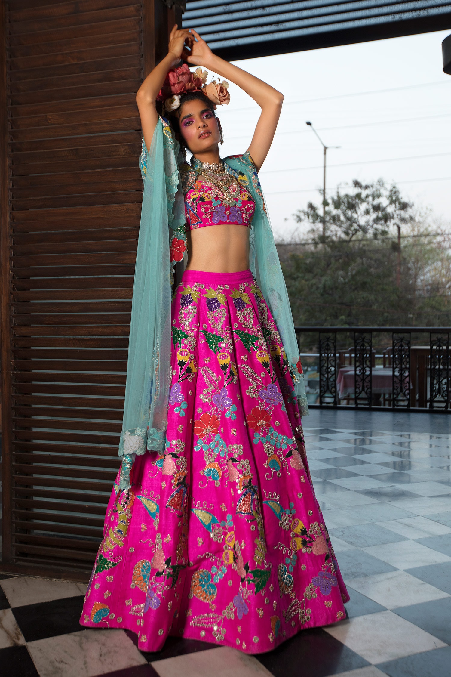 Buy Aisha Rao Pink Hand Embellished Raw Silk Lehenga Set Online | Aza ...