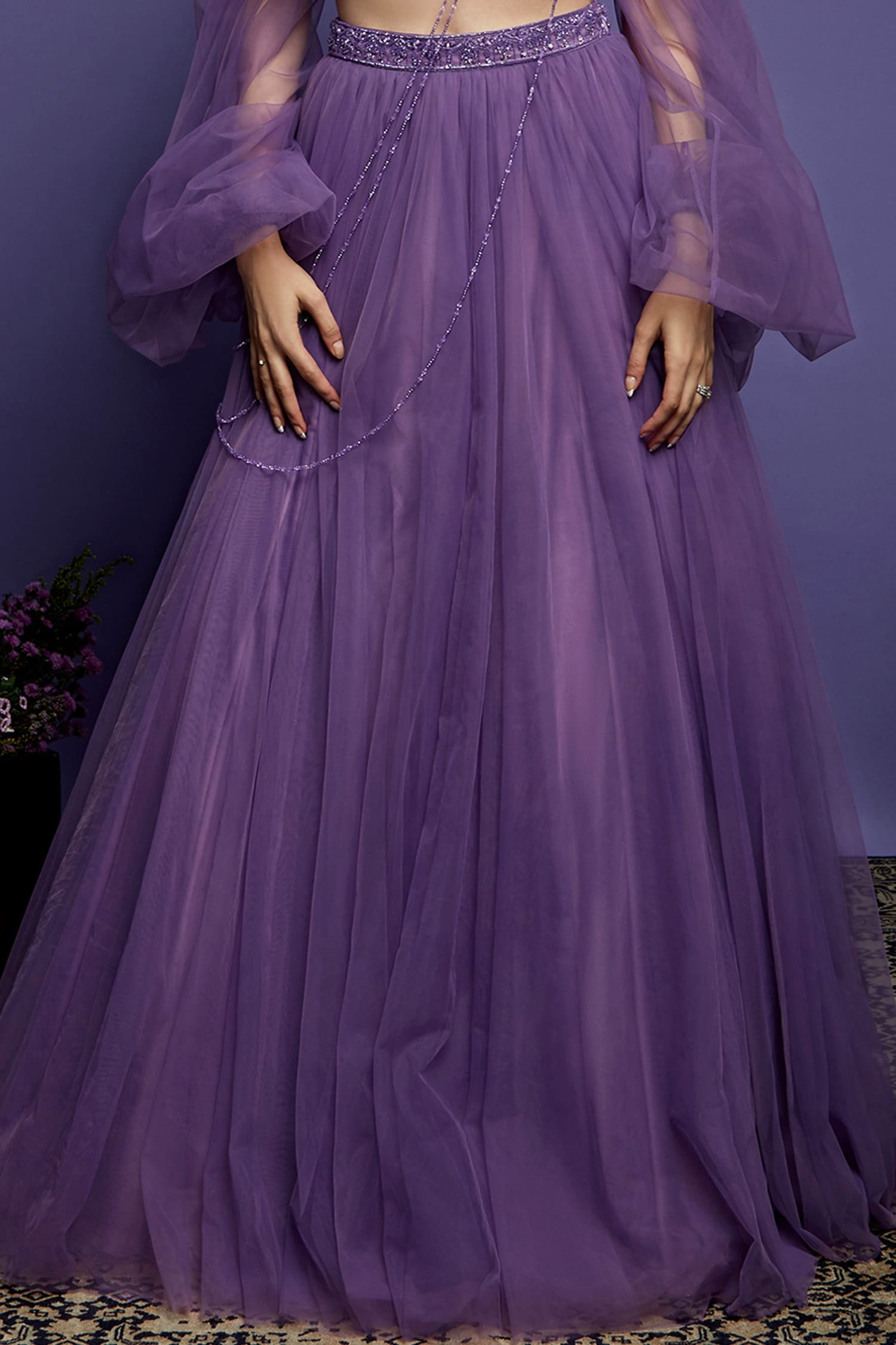 Buy Purple Net Embroidery Sweetheart Neck Layered Corset Saree Gown For  Women by Shloka Khialani Online at Aza Fashions.