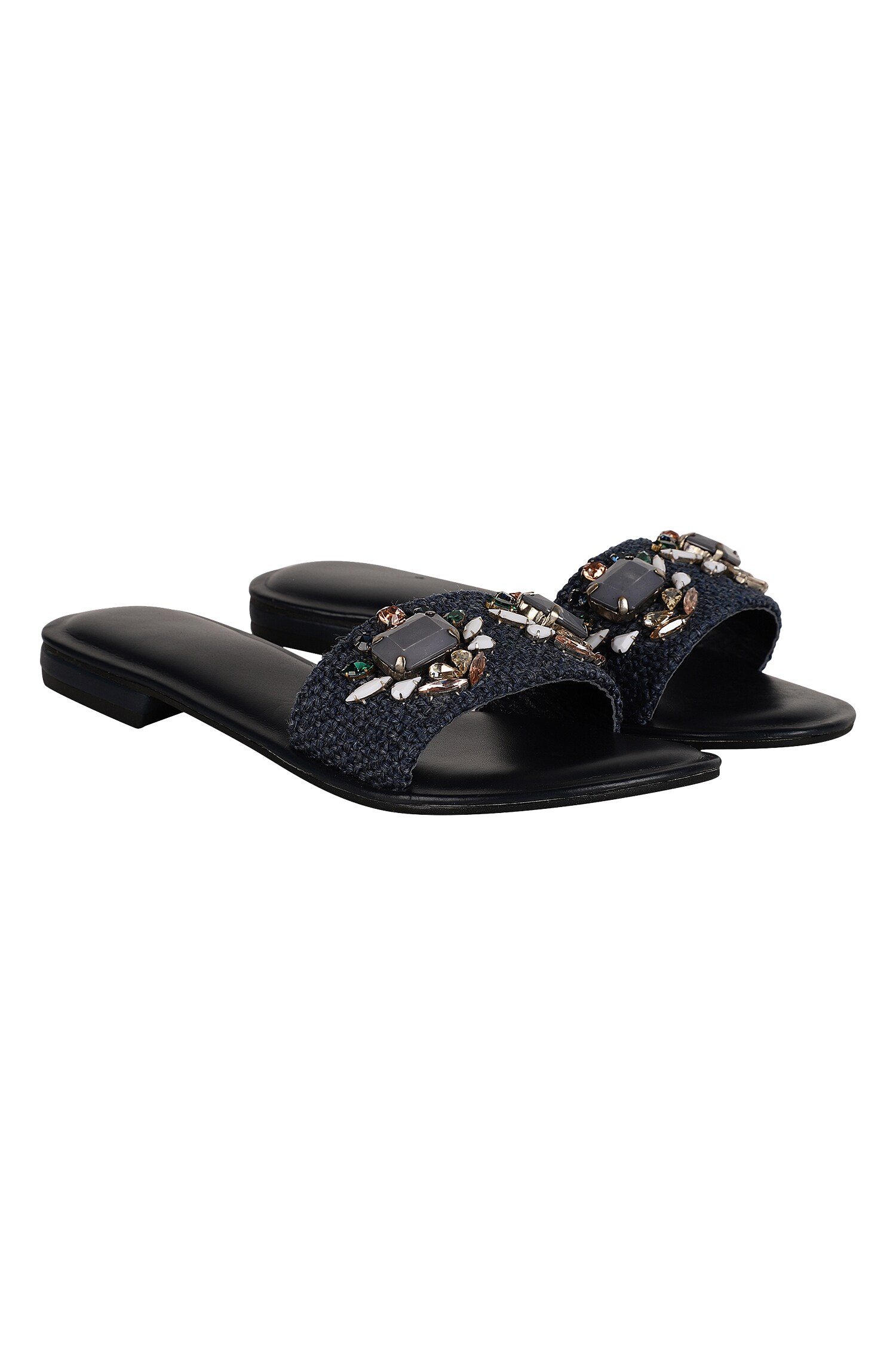 black embellished sliders
