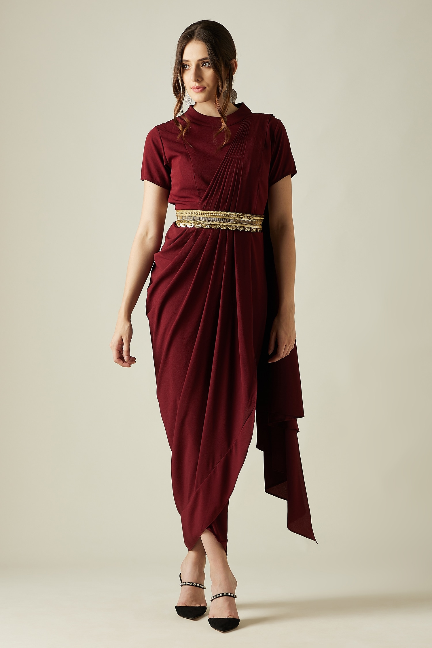 Saree style hot sale draped gown