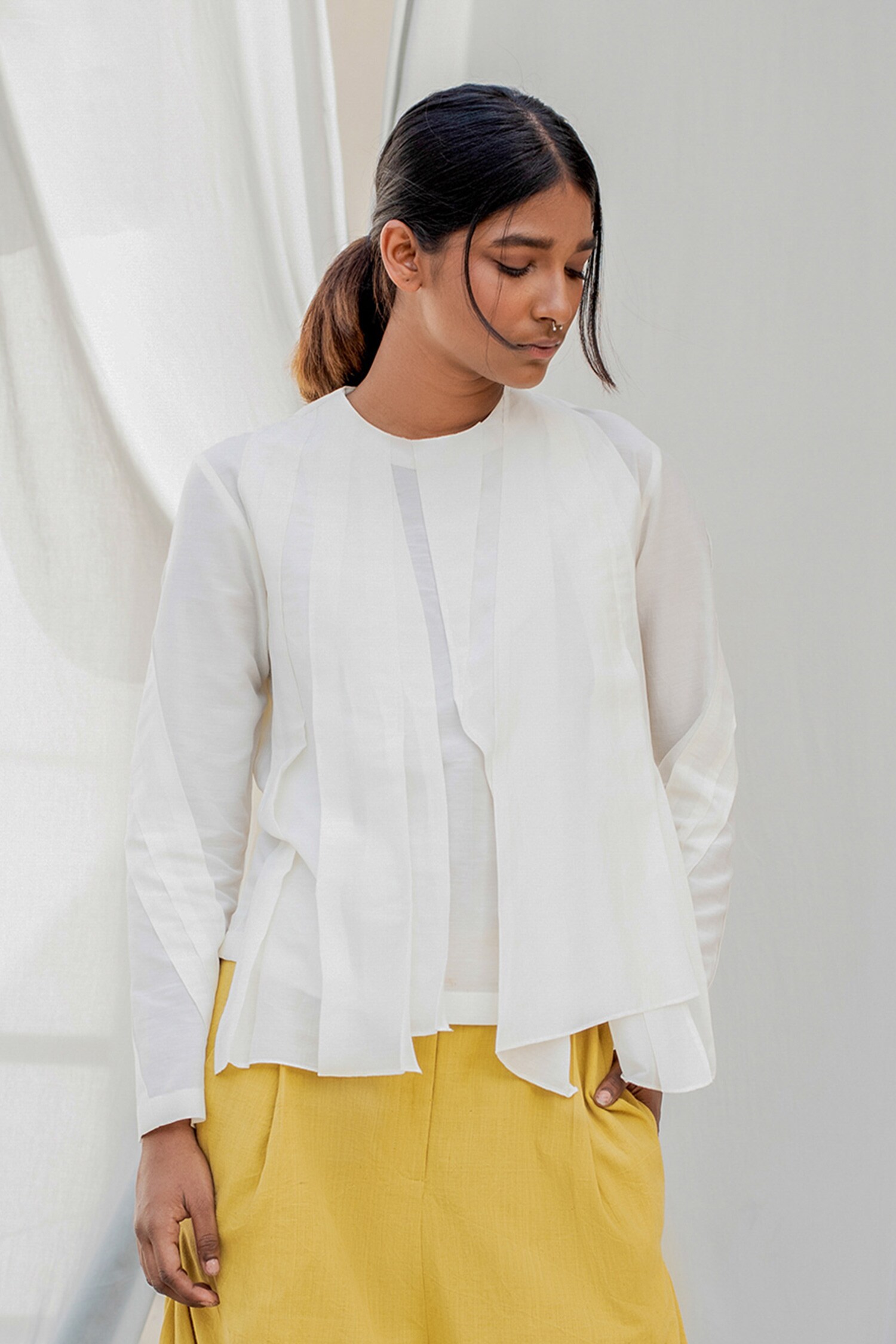Buy Antar Agni White Cotton Silk Overlay Top Online | Aza Fashions