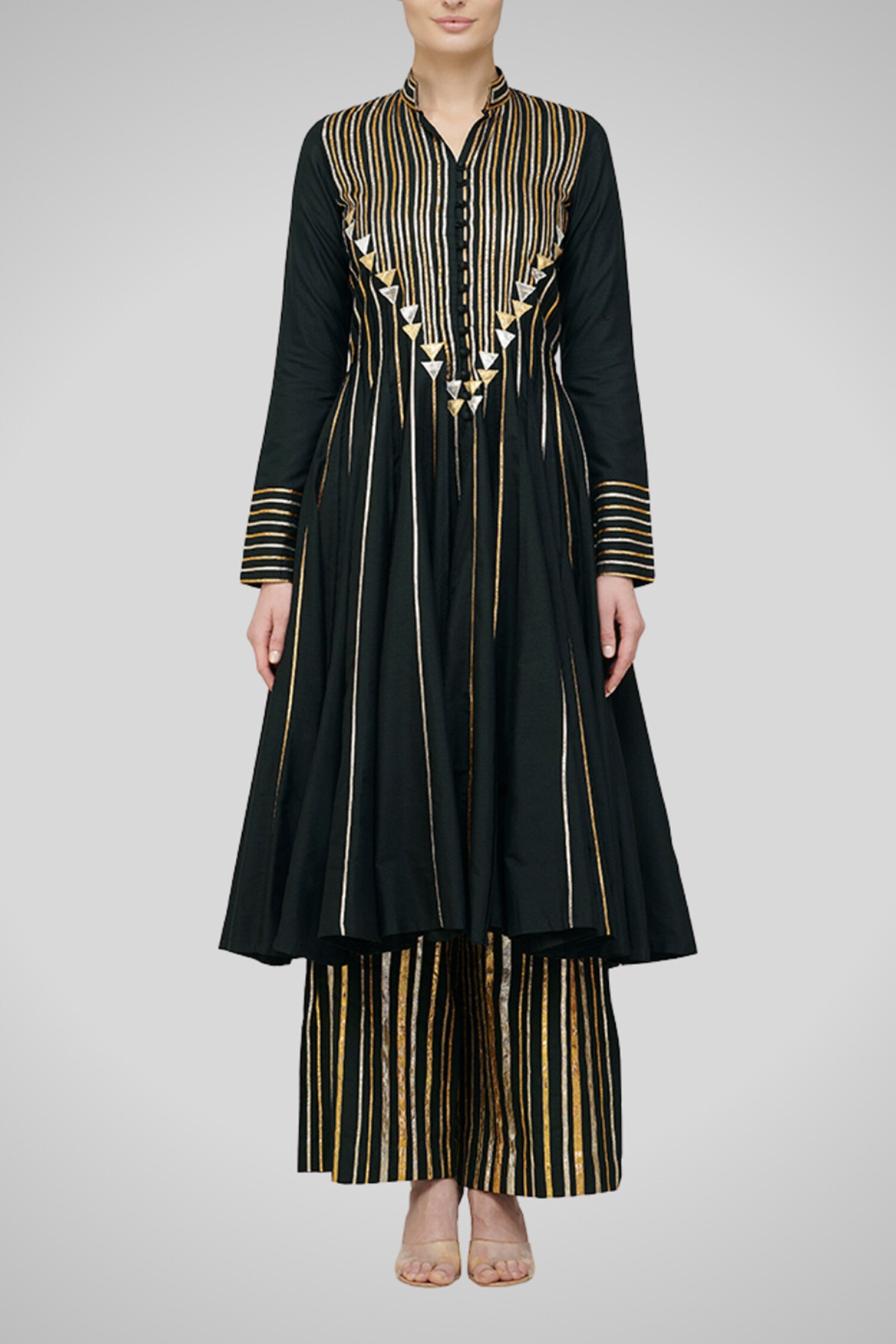 Buy Gulabo by Abu Sandeep Black Cotton Embroidered Kalidar Kurta Online Aza Fashions