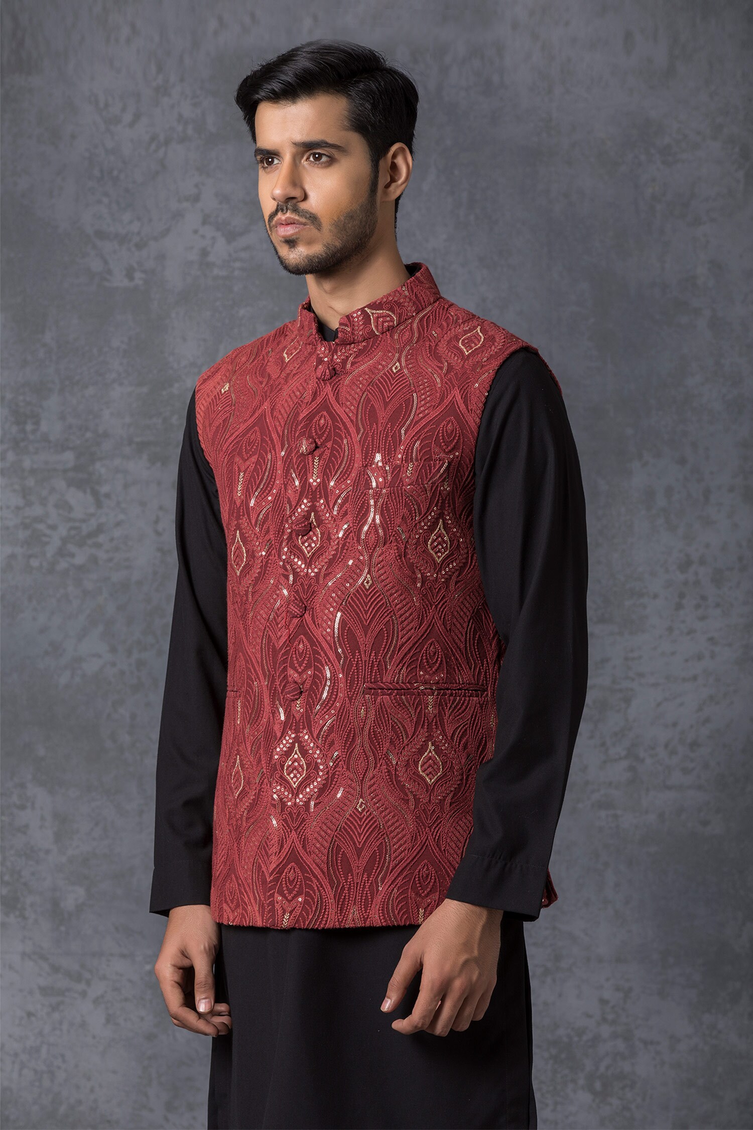Buy Ankit V Kapoor Maroon Pure Lucknowi Embroidered Nehru