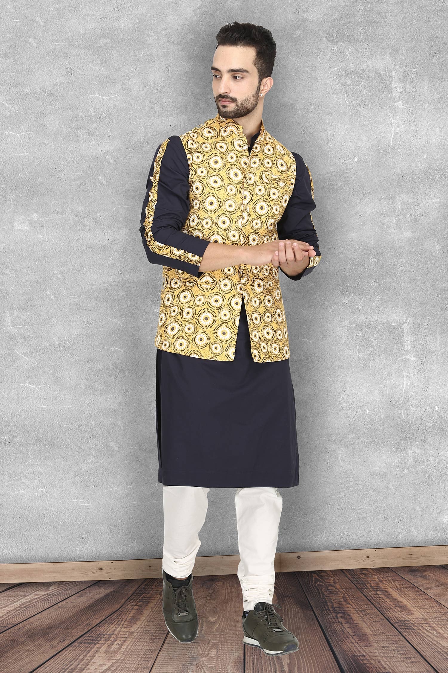 Buy Black Cotton Printed Bundi And Kurta Set For Men by Ankit V Kapoor ...