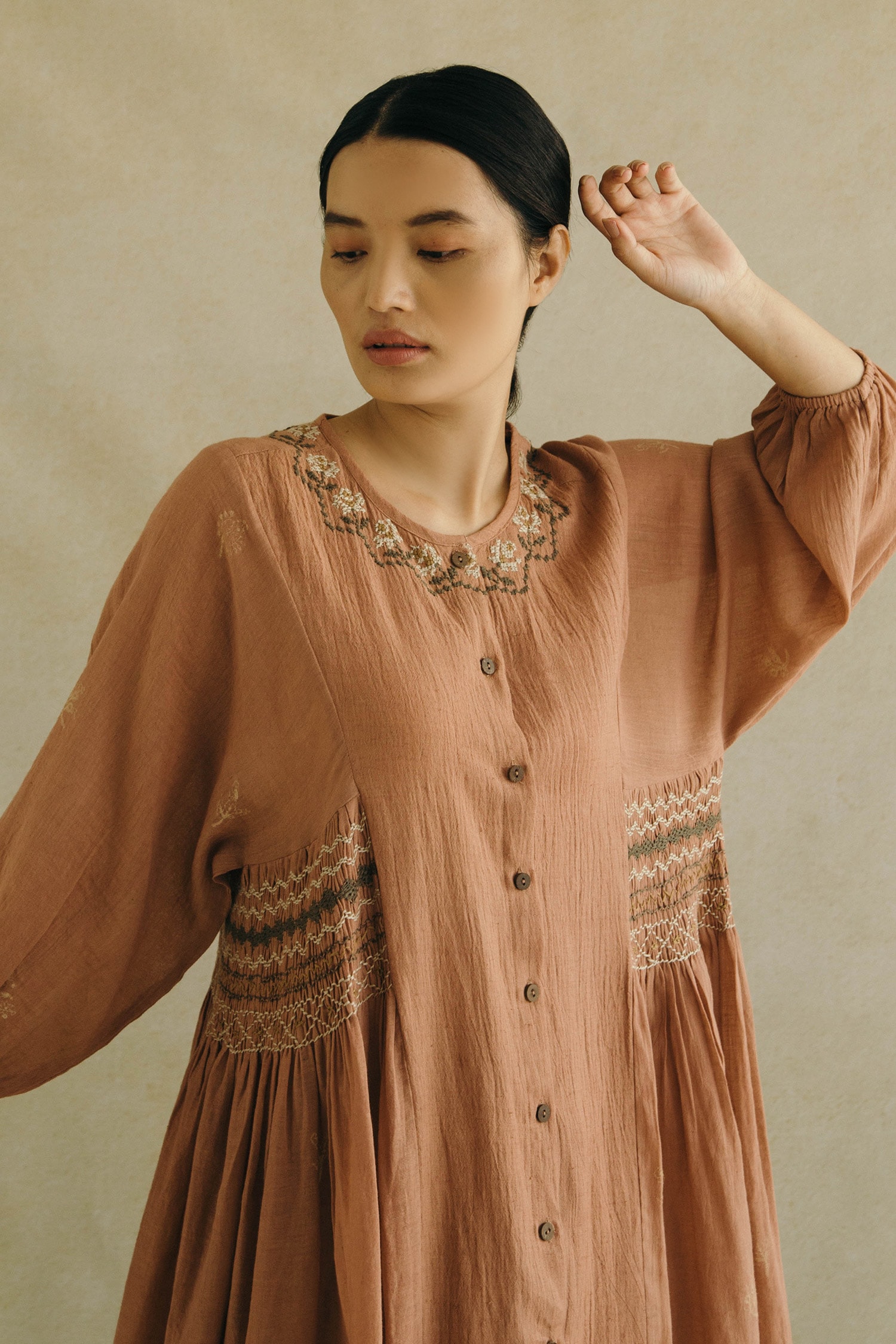 Buy Brown Cotton Blend Hand Embroidered Dress And Pant Set For Women by Cord  Online at Aza Fashions.