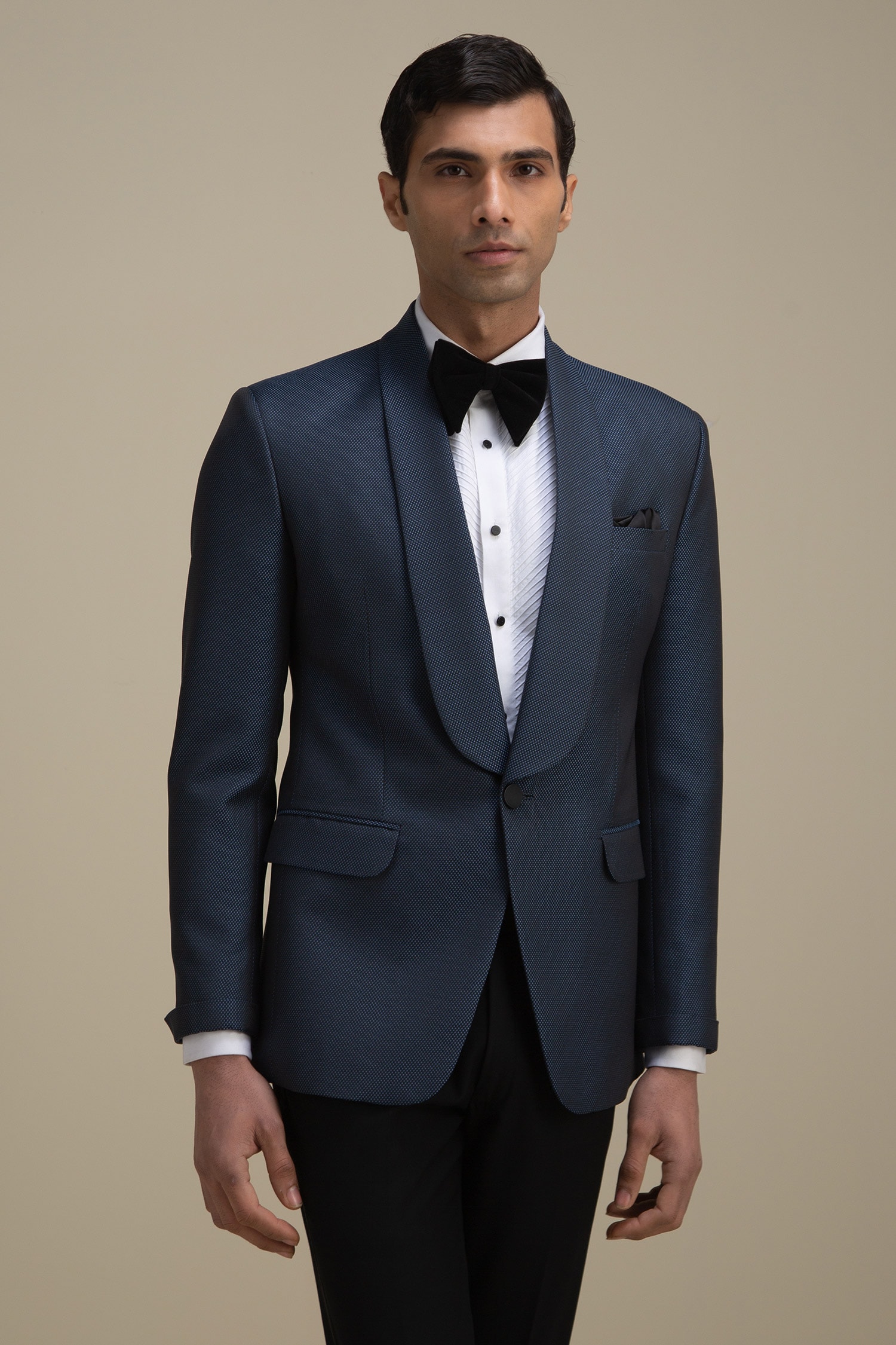 Buy Blue 100% Wool Textured Tuxedo For Men by Philocaly Online at Aza ...