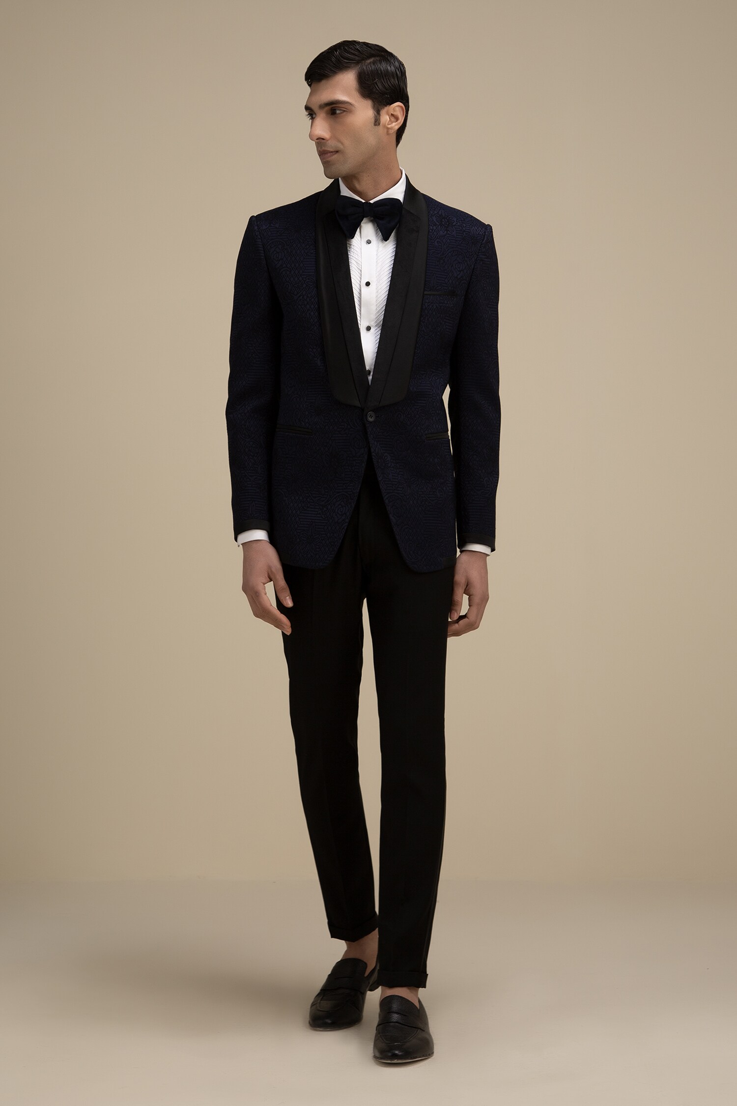 Buy Philocaly Blue Textured Tuxedo Online | Aza Fashions
