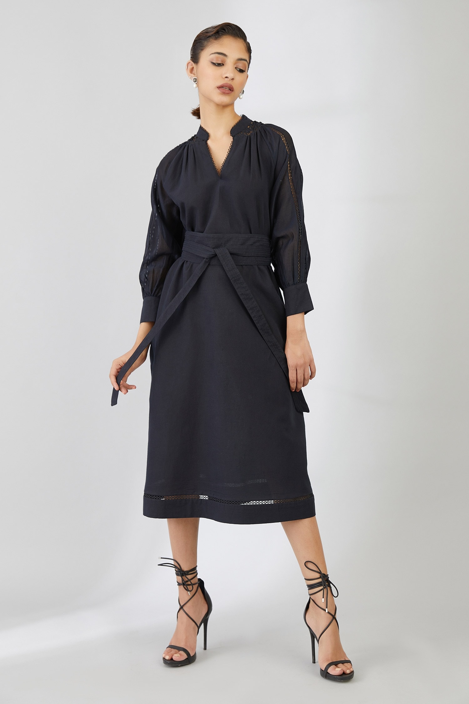 Buy Bunka Black Linen Dress Online | Aza Fashions