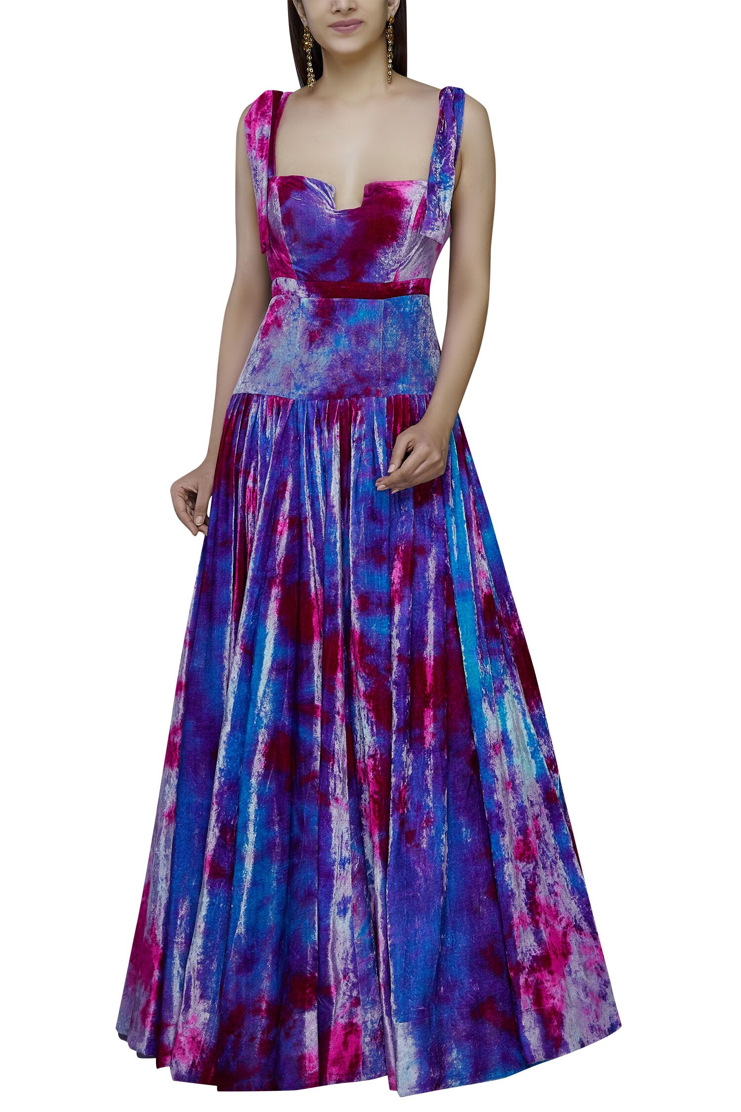 Buy Akanksha Gajria Blue Velvet Tie-dye Gown Online | Aza Fashions