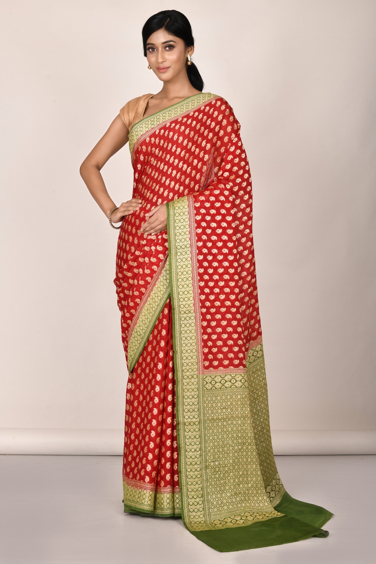 Buy Aryavir Malhotra Red Chiffon Silk Woven Banarasi Saree Online Aza Fashions
