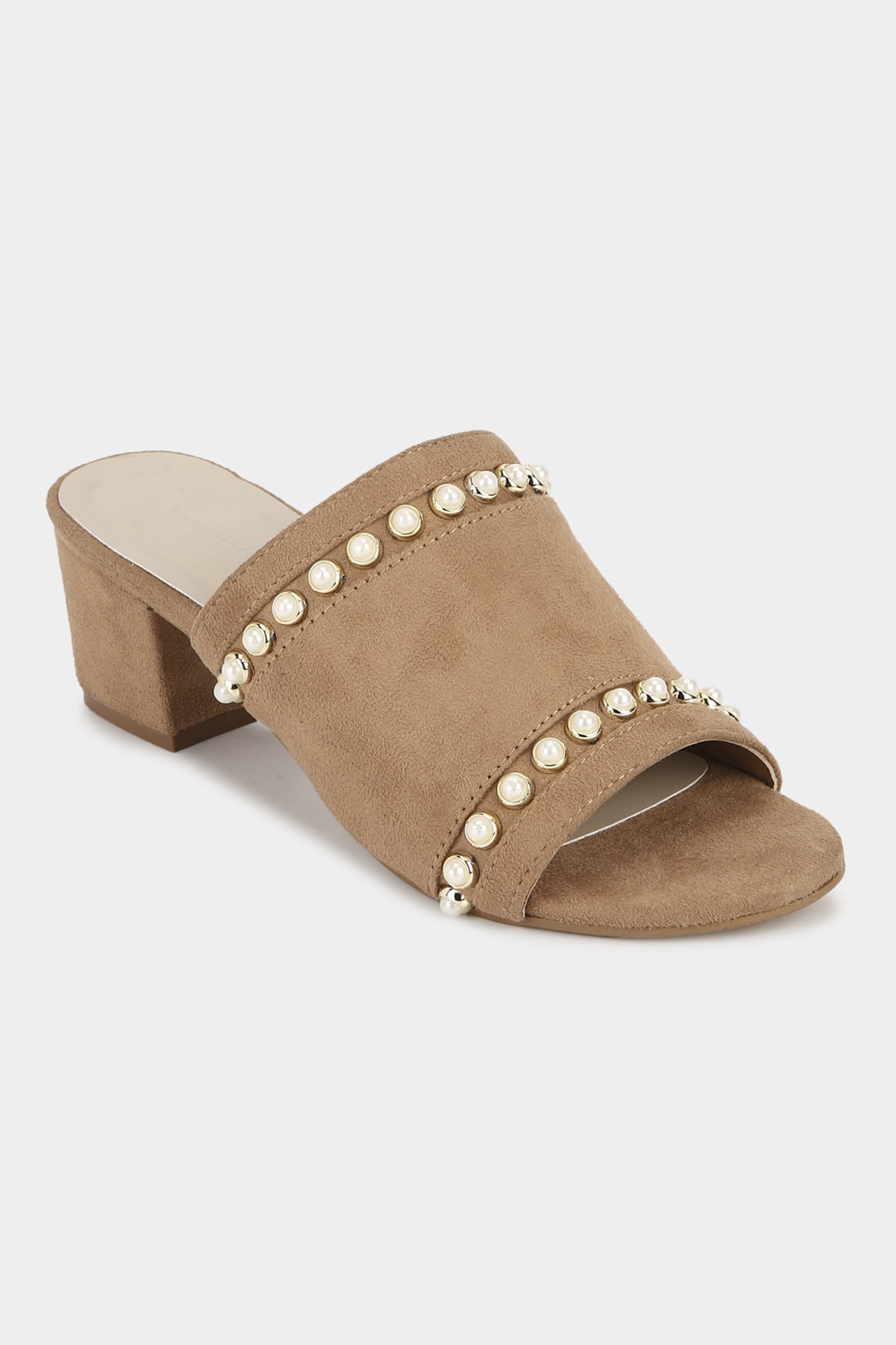 Aanchal Sayal Beige Open Toe Block Heel Mules