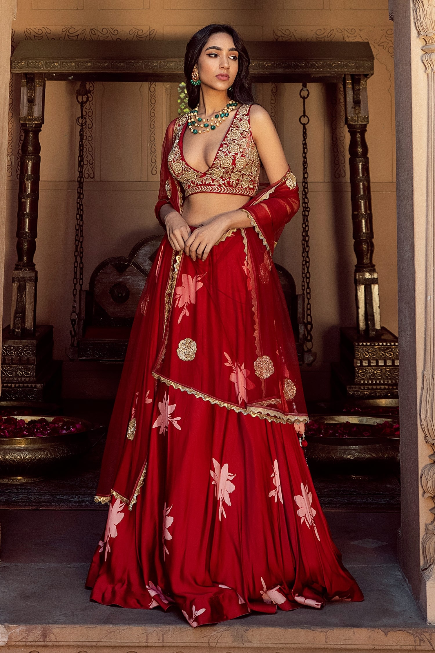 Rose Gold Bridal Reception Lehenga Set In Georgette SFIN8432 –  ShreeFashionWear