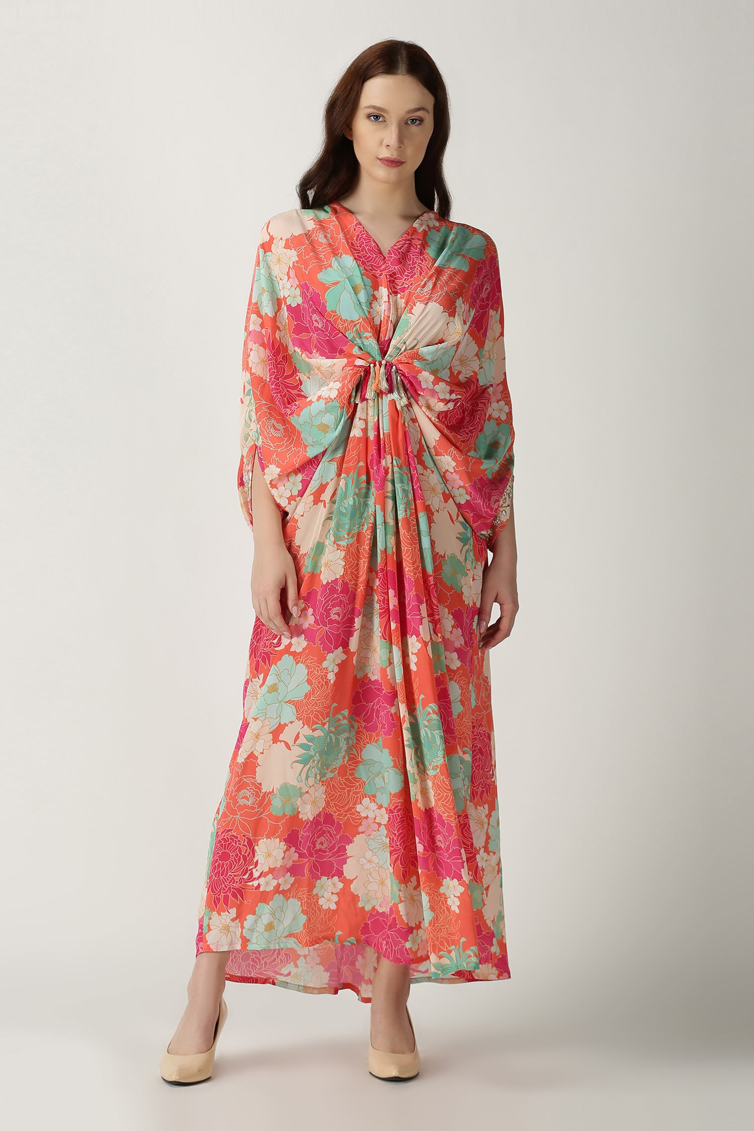 Buy Archana Shah Orange Crepe Silk Printed A-line Dress Online | Aza ...