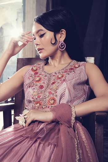 Surkh Silk Purple Kurta with Lehenga Set main image 1