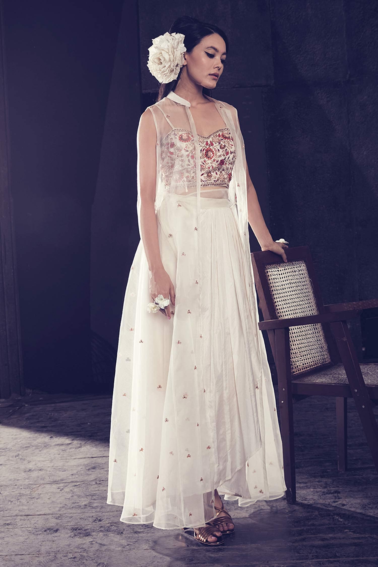 Buy White Pure Silk Sweetheart Neck Skirt Set For Women by Riraan Couture Online  at Aza Fashions.