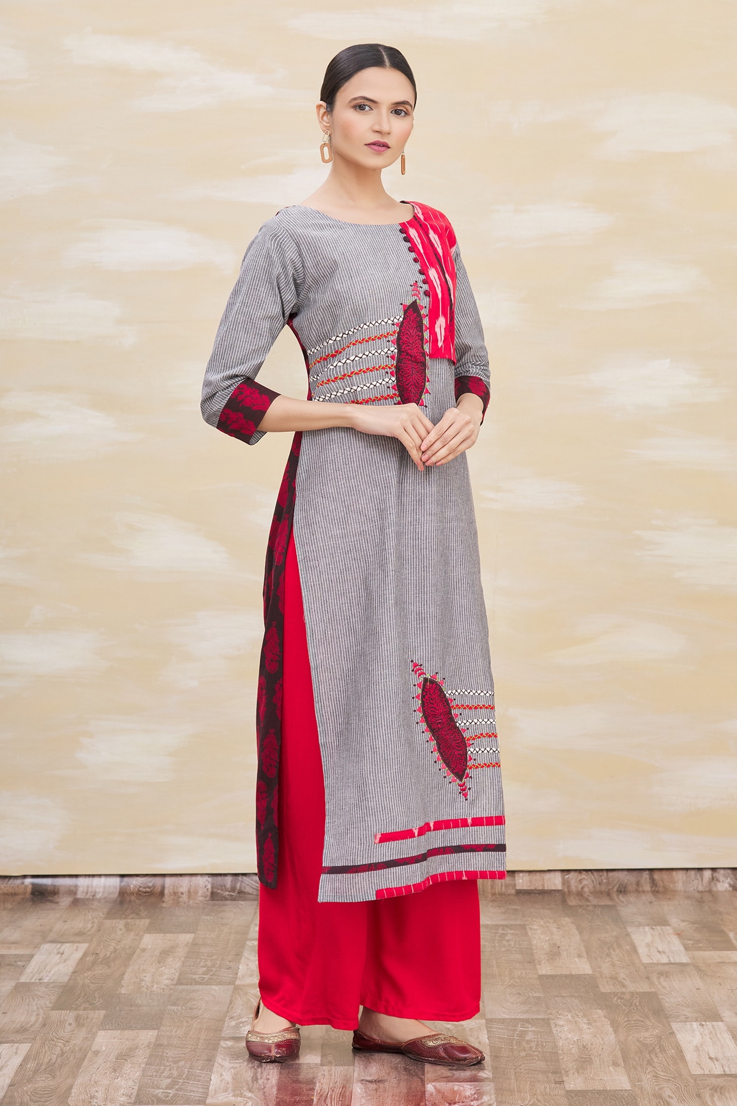 Buy Naintara Bajaj Grey Cotton Embroidered Kurta Online Aza Fashions