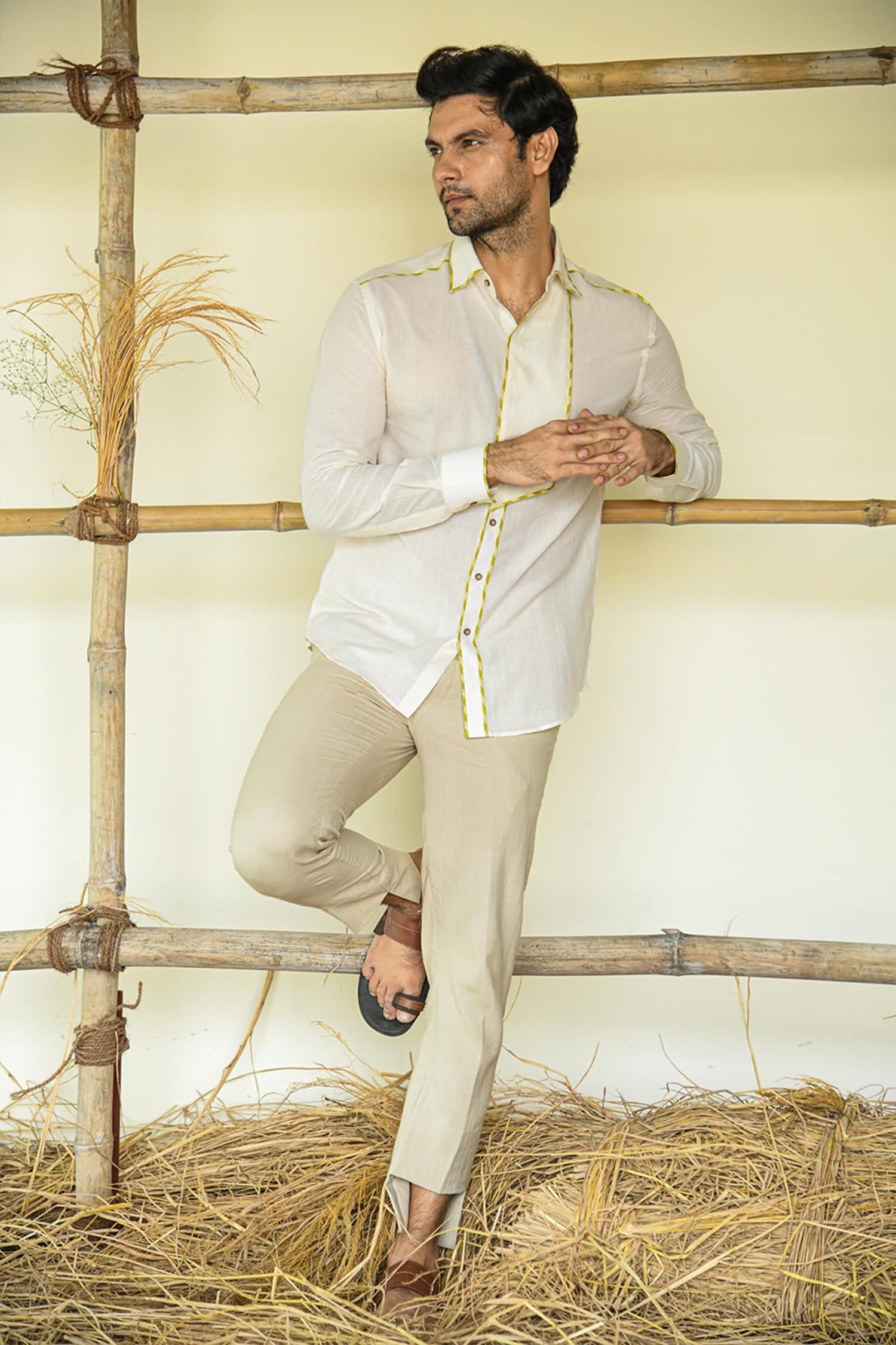 Buy Vaani Beswal White Handwoven Cotton Flap Placket Shirt Online | Aza ...