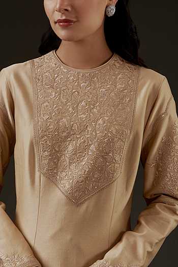 Chanderi Printed Calf Length Kalidar Kurta