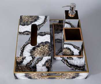 Buy Assemblage Wooden Marble Print Bathroom Set (set Of 5) Online | Aza ...