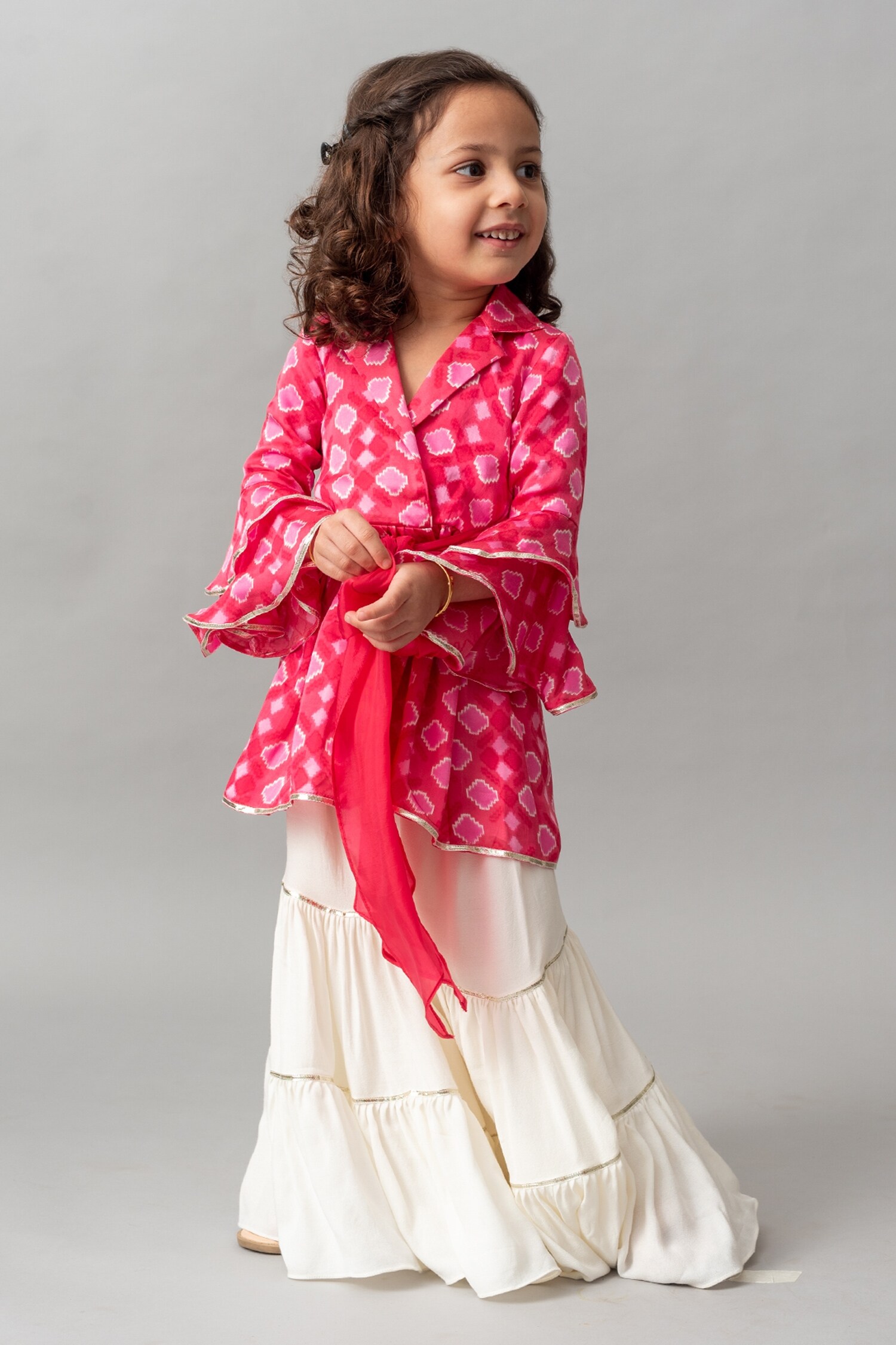 Buy Ba Ba Baby clothing co Pink Geometric Peplum Kurta And Gharara Set