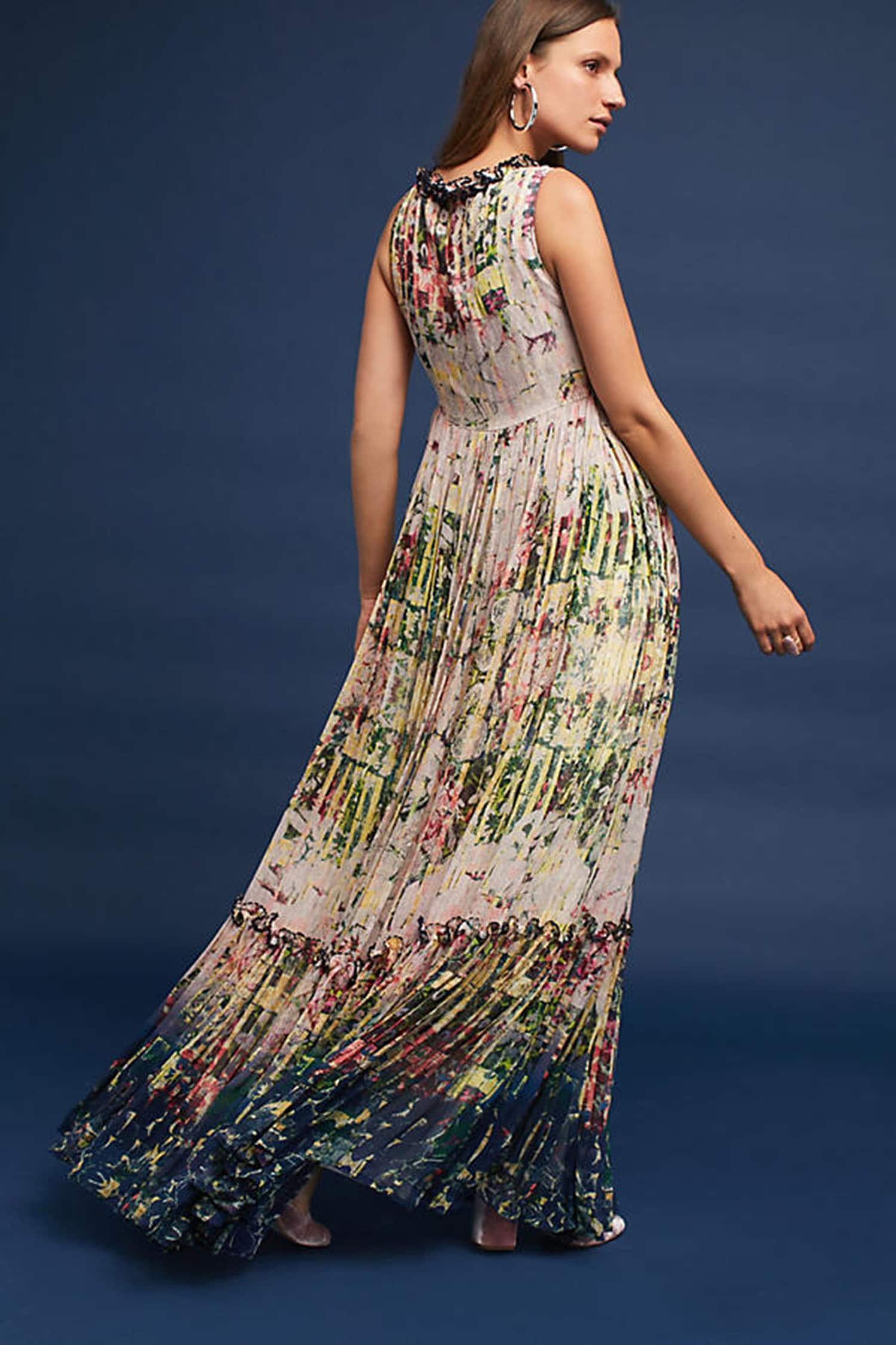 Buy Bhanuni By Jyoti Beige Georgette Floral Printed Maxi Dress Online ...