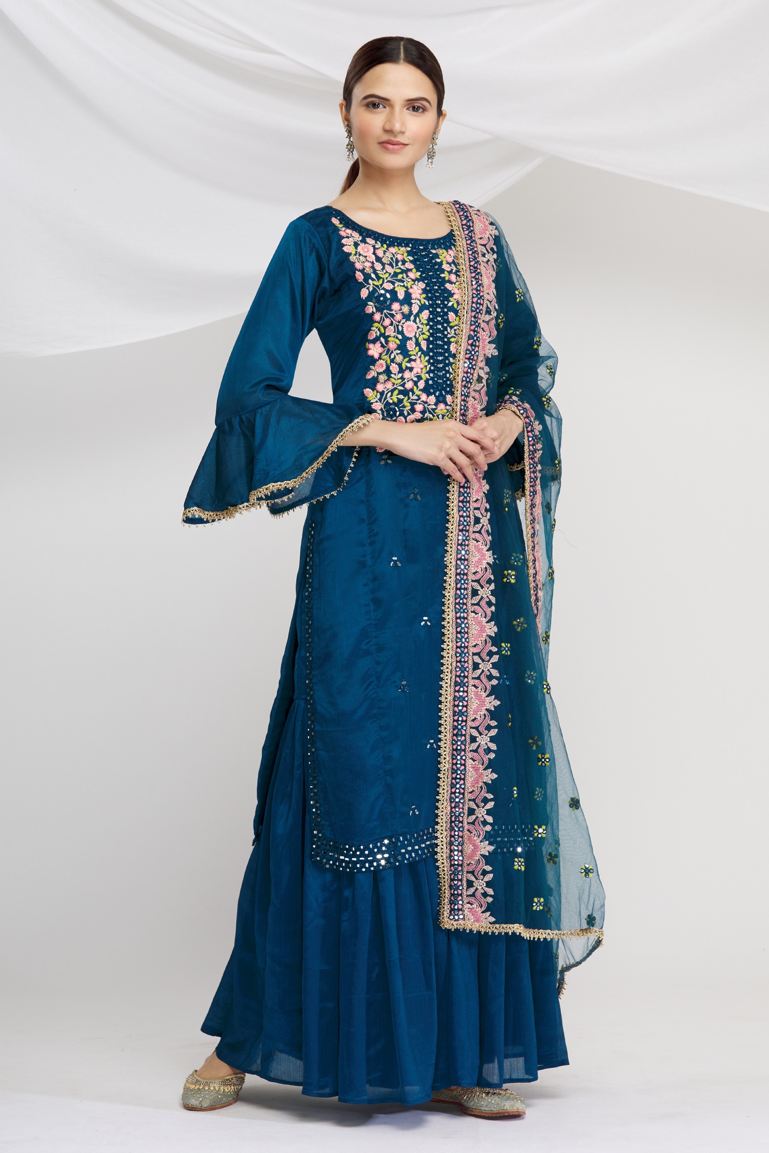 long kurta with sharara suit