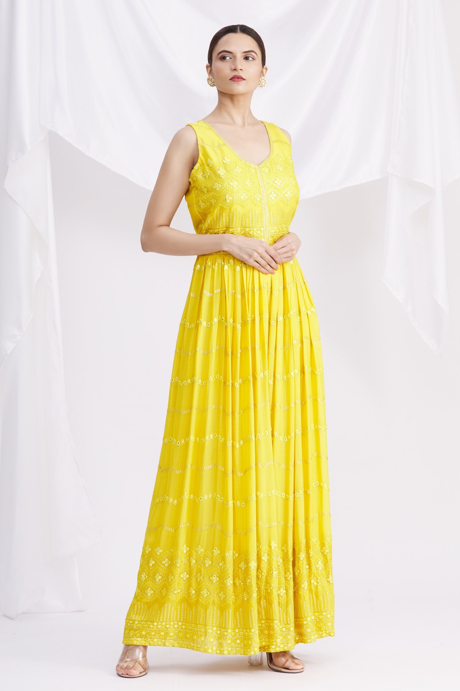 Buy Nazaakat by Samara Singh Yellow Embroidered Jumpsuit