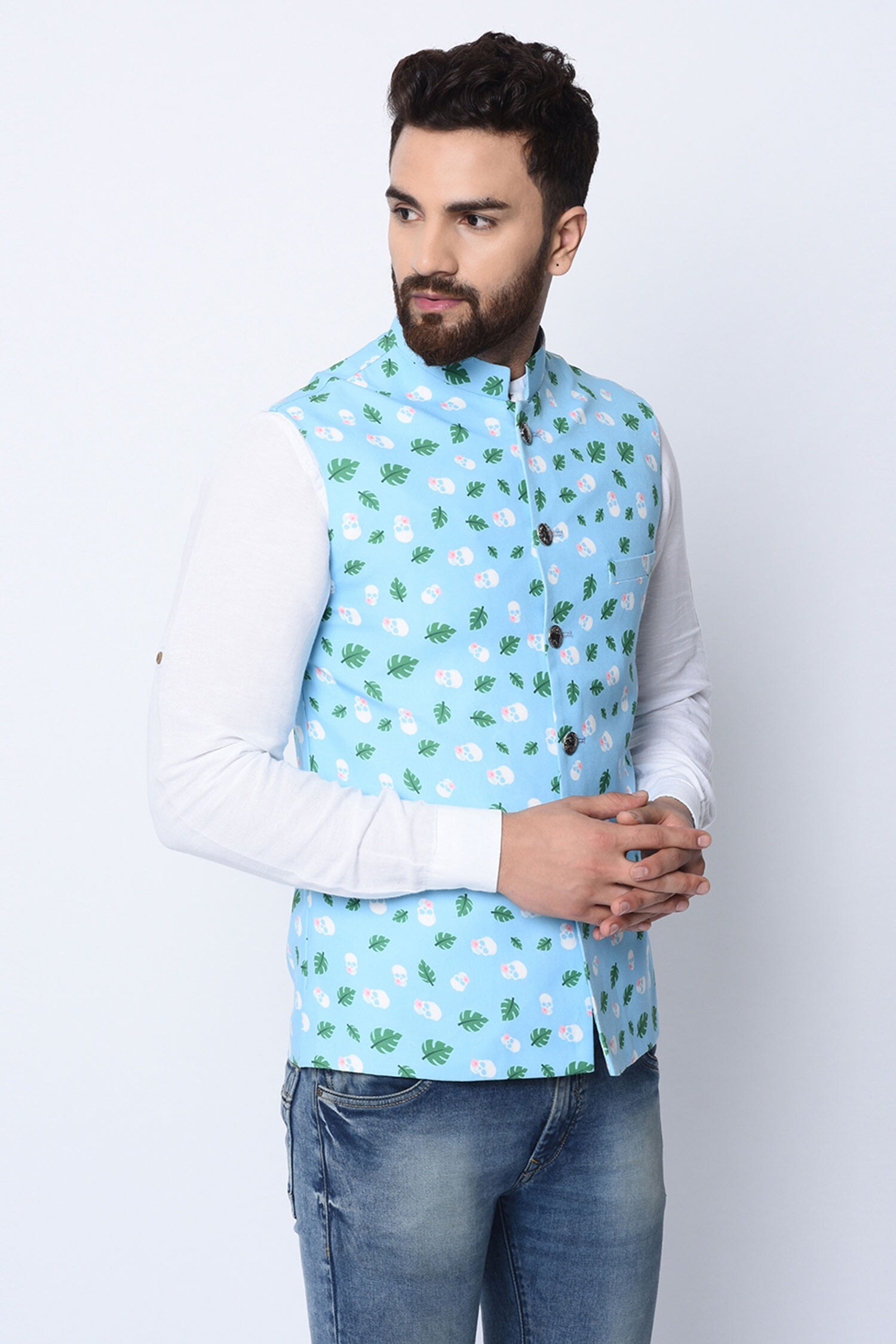 Blue printed hotsell nehru jacket