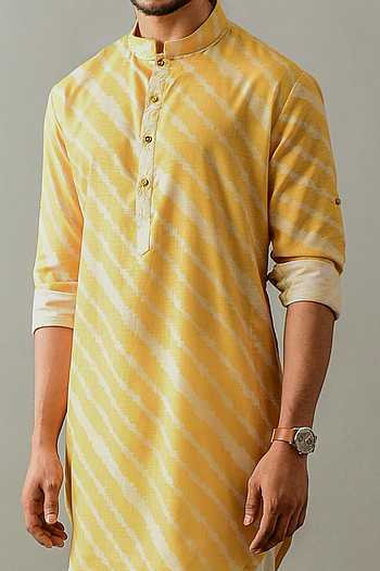 Green Viscose Rayon Leheriya Print Kaftan Kurta with Dhoti Pant Set