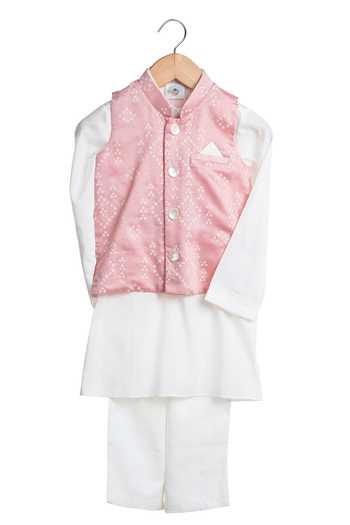 Boy Bandhani 3 Pc Bundi Set - Mustard Yellow