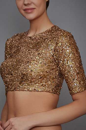 Buy RI.Ritu Kumar Gold Embellished Saree Blouse Online | Aza Fashions