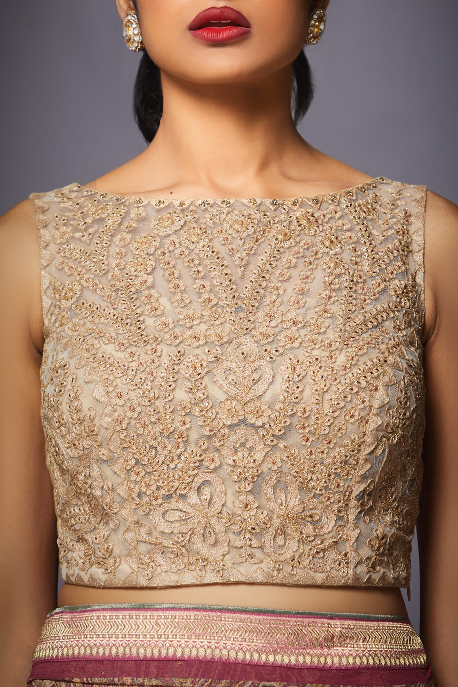 Buy Beige Satnam Embroidered Wrap Blouse Online - RI.Ritu Kumar UAE Store  View