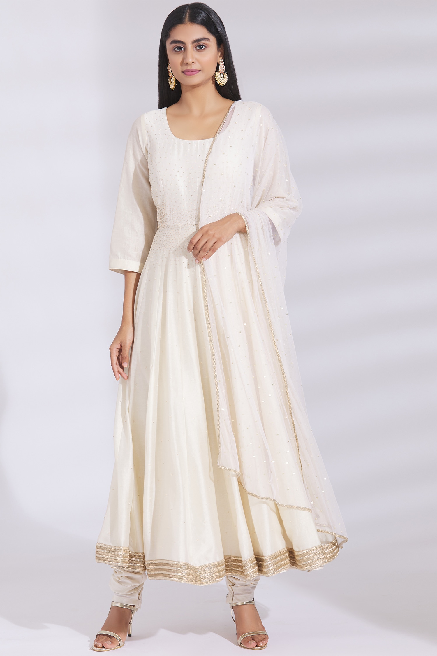 Buy White Chanderi Silk Scoop Neck Embellished Anarkali Set For Women ...